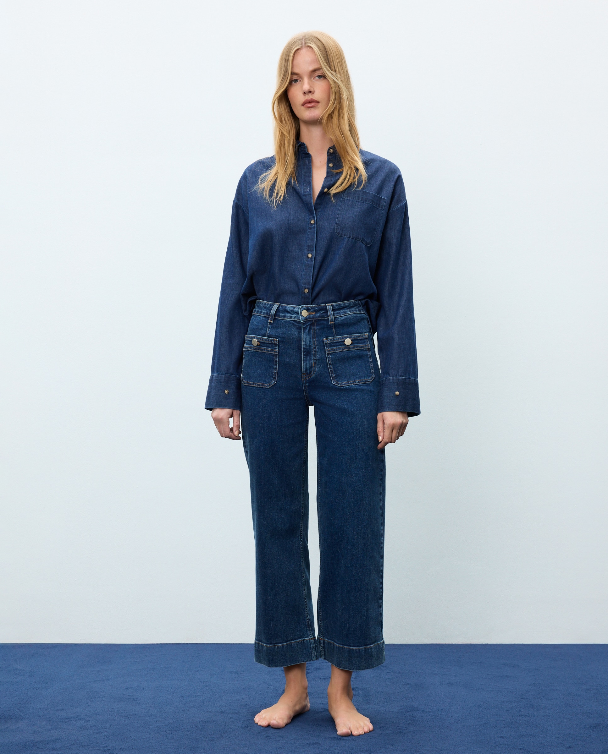 Pantalón denim de mujer crop culotte - Easy Wear - Azul Suave Azul Suave-1