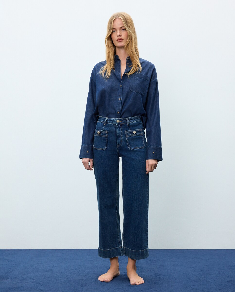 Imagen 0 de Pantalón denim de mujer crop culotte Negro