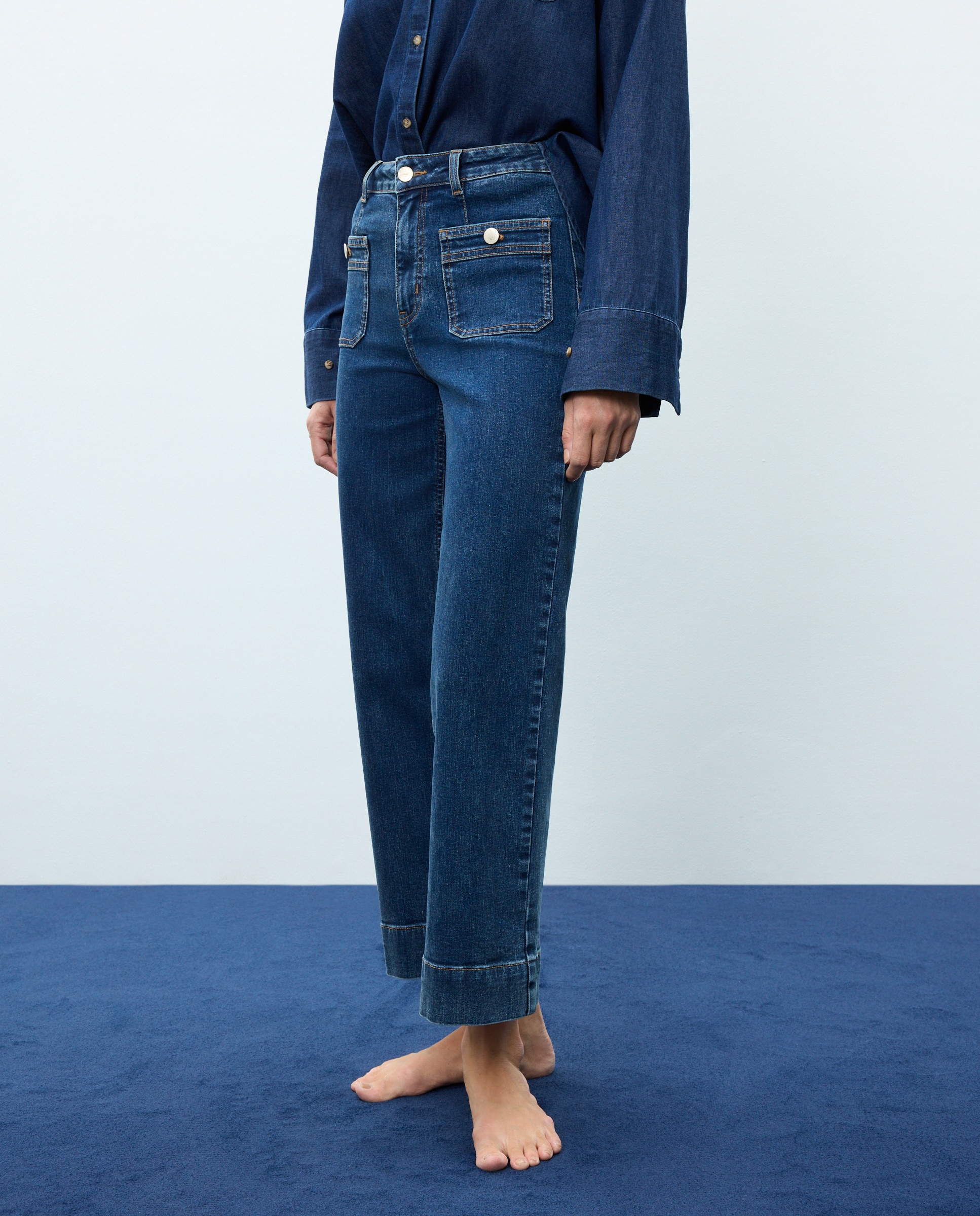 Pantalón denim de mujer crop culotte - Easy Wear - Azul Suave Azul Suave-2