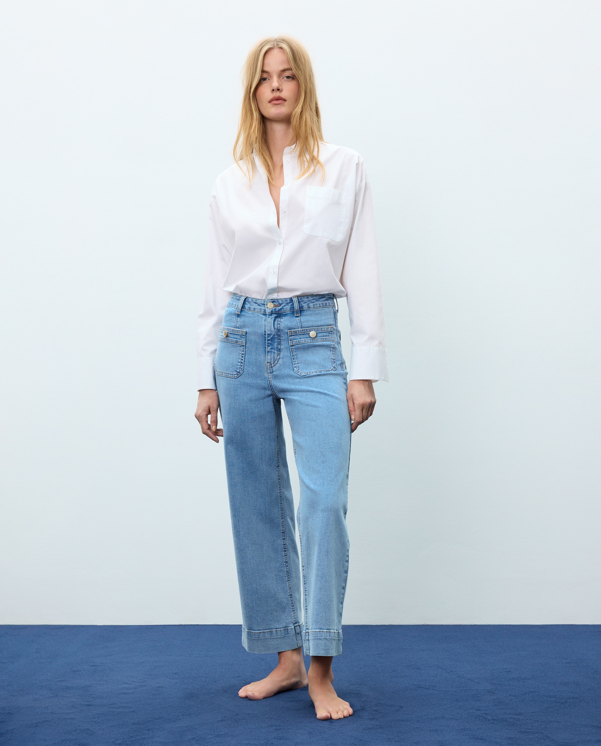 Pantalón denim de mujer crop culotte - Easy Wear - Azul pálido Azul pálido-1