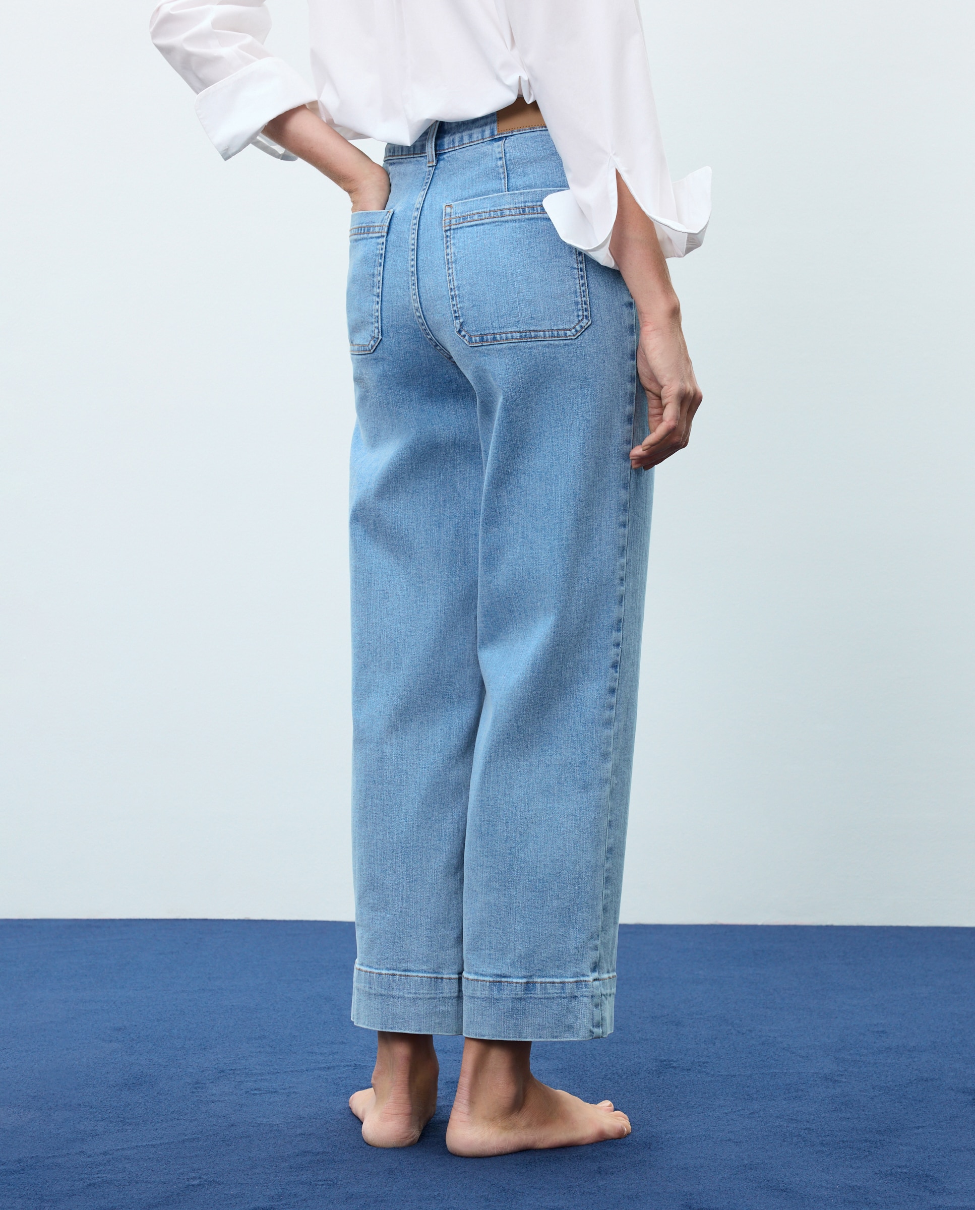 Pantalón denim de mujer crop culotte - Easy Wear - Azul pálido Azul pálido-3