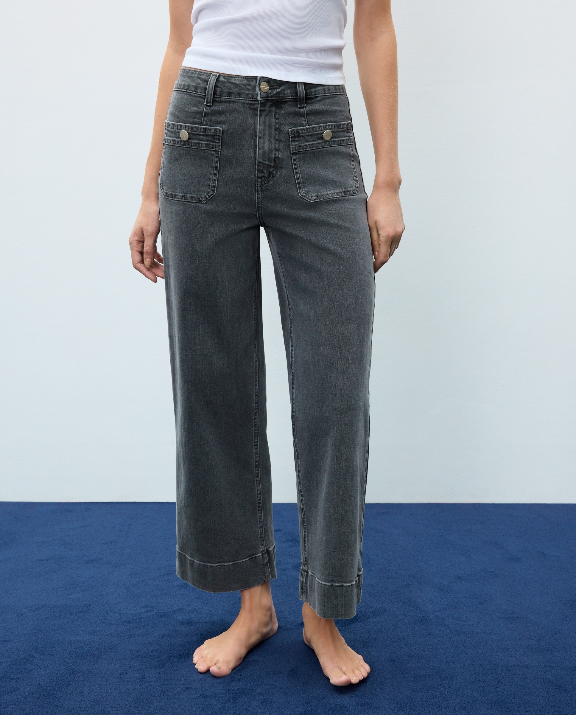 Pantalón denim de mujer crop culotte - Easy Wear - Gris Gris-2