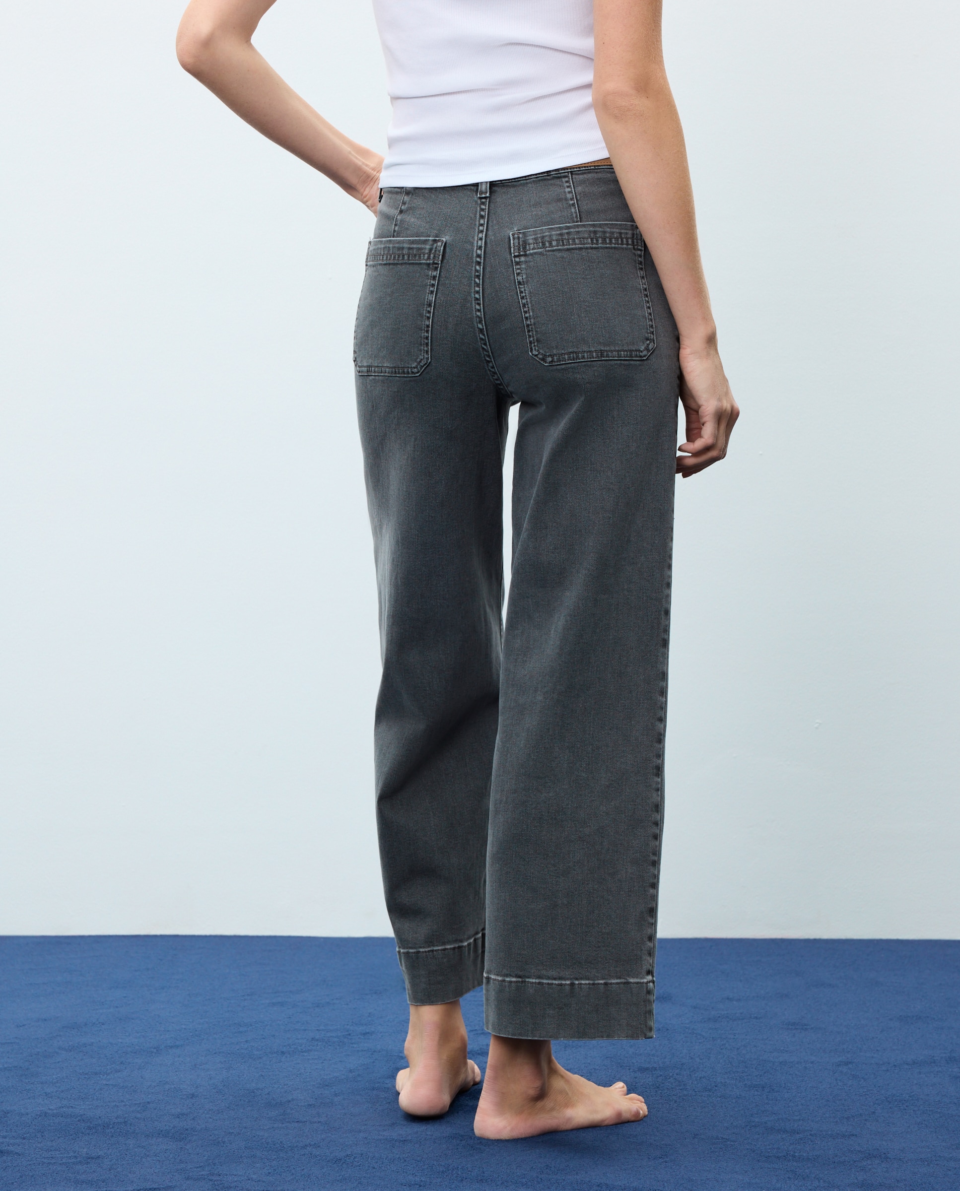 Pantalón denim de mujer crop culotte - Easy Wear - Gris Gris-3