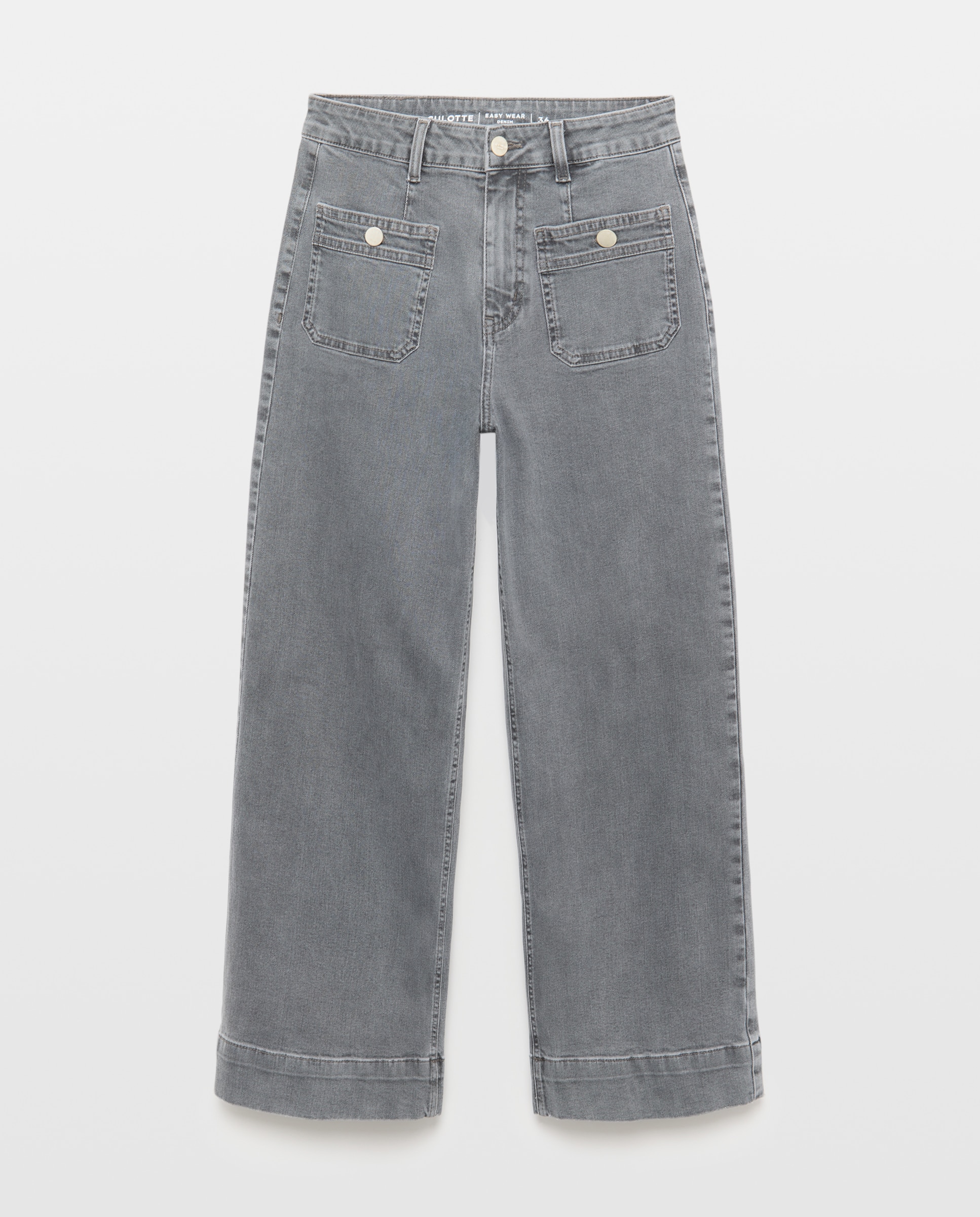 Pantalón denim de mujer crop culotte - Easy Wear - Gris Gris-5