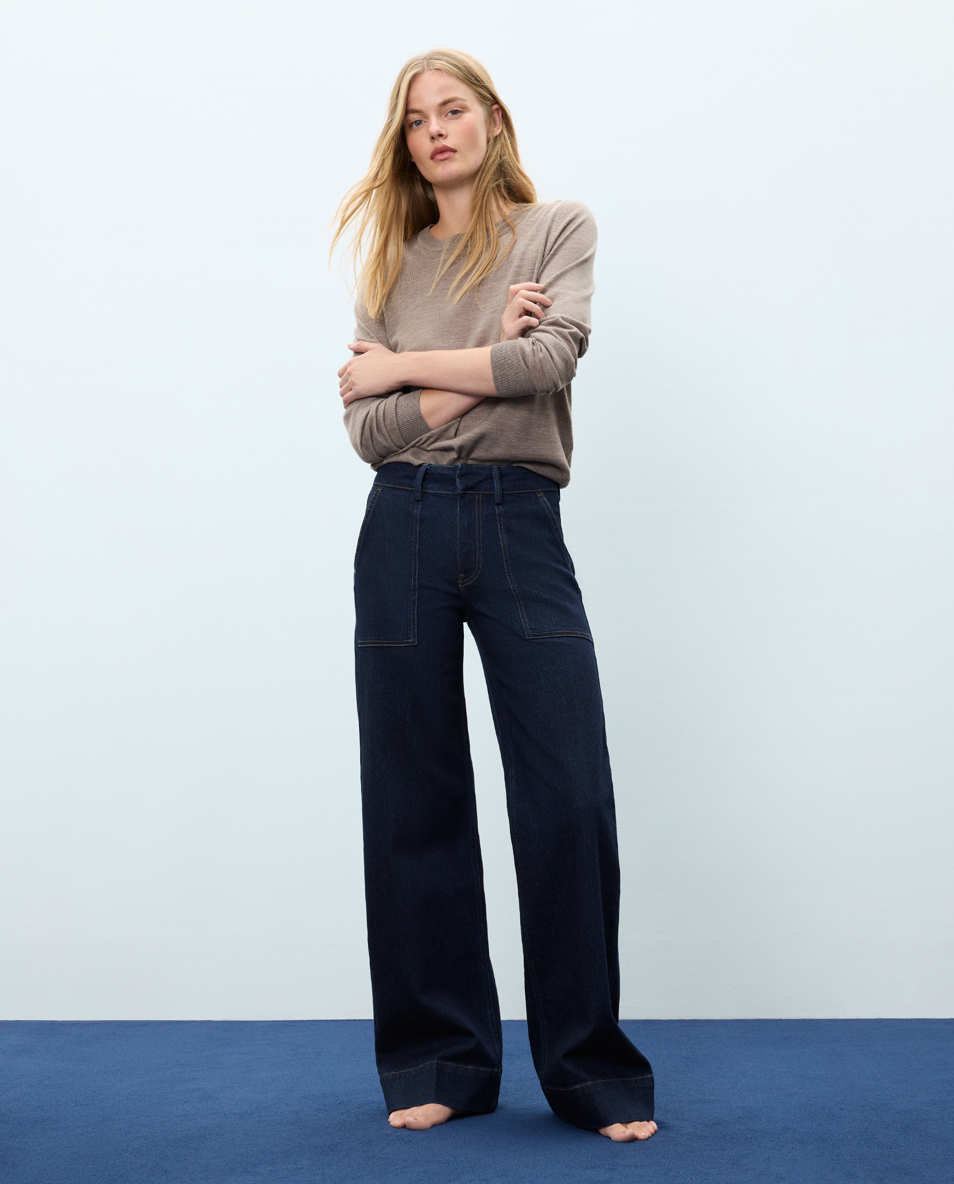 Pantalón denim de mujer con bolsillos carpenter - Easy Wear - Azul Suave Azul Suave-1