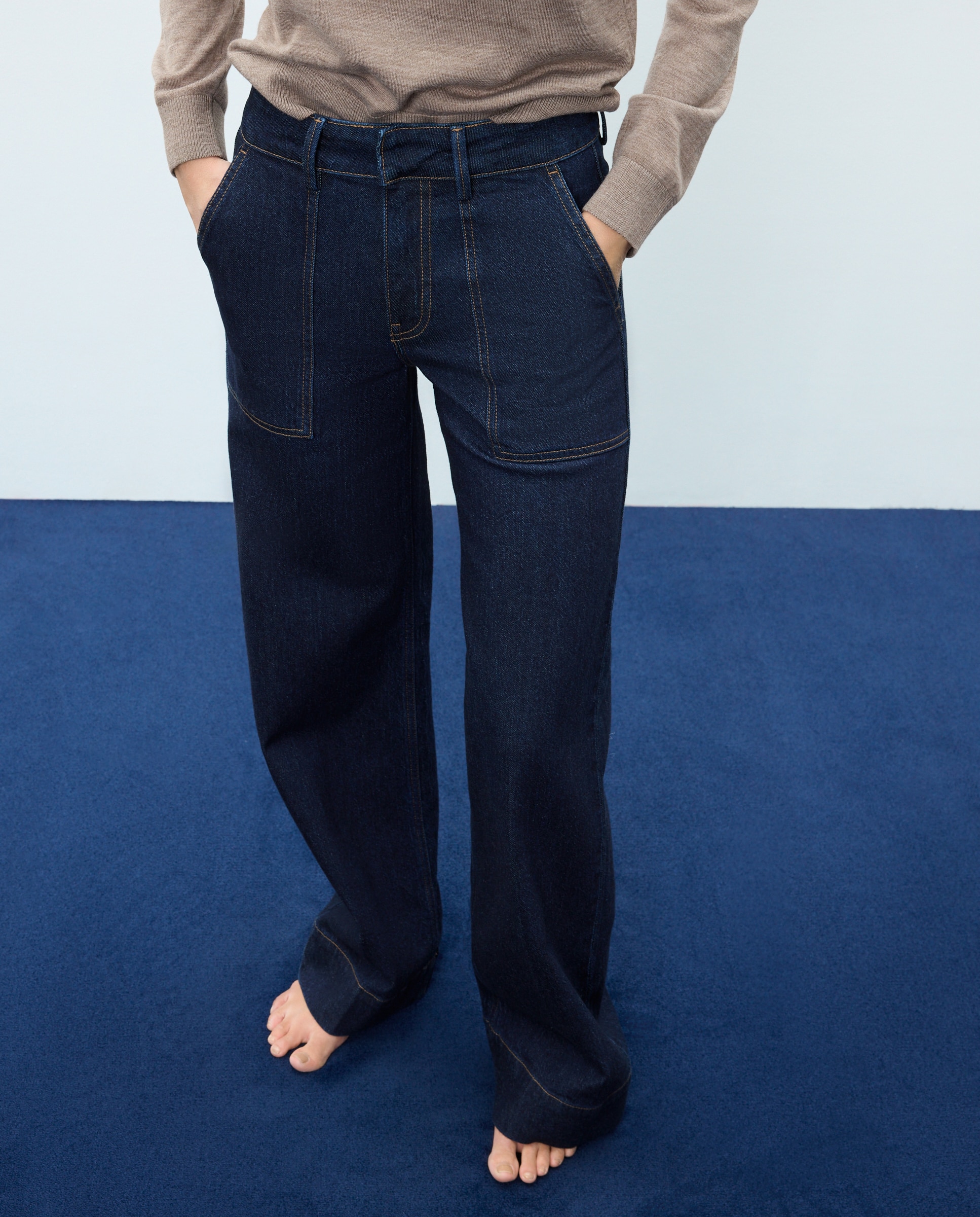 Pantalón denim de mujer con bolsillos carpenter - Easy Wear - Azul Suave Azul Suave-2