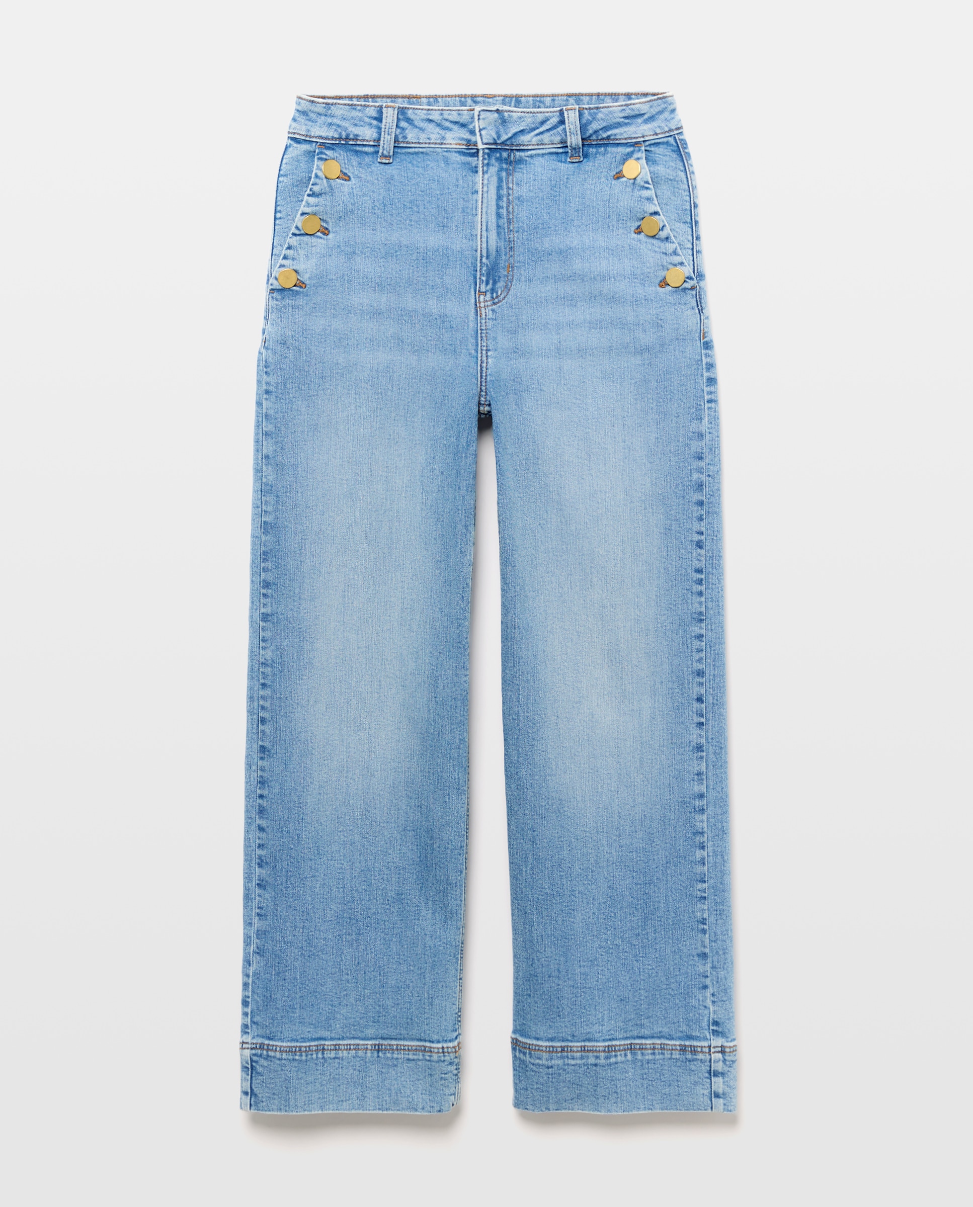 Imagen 0 de Pantalón denim  de mujer crop culotte abotonado Cerúleo