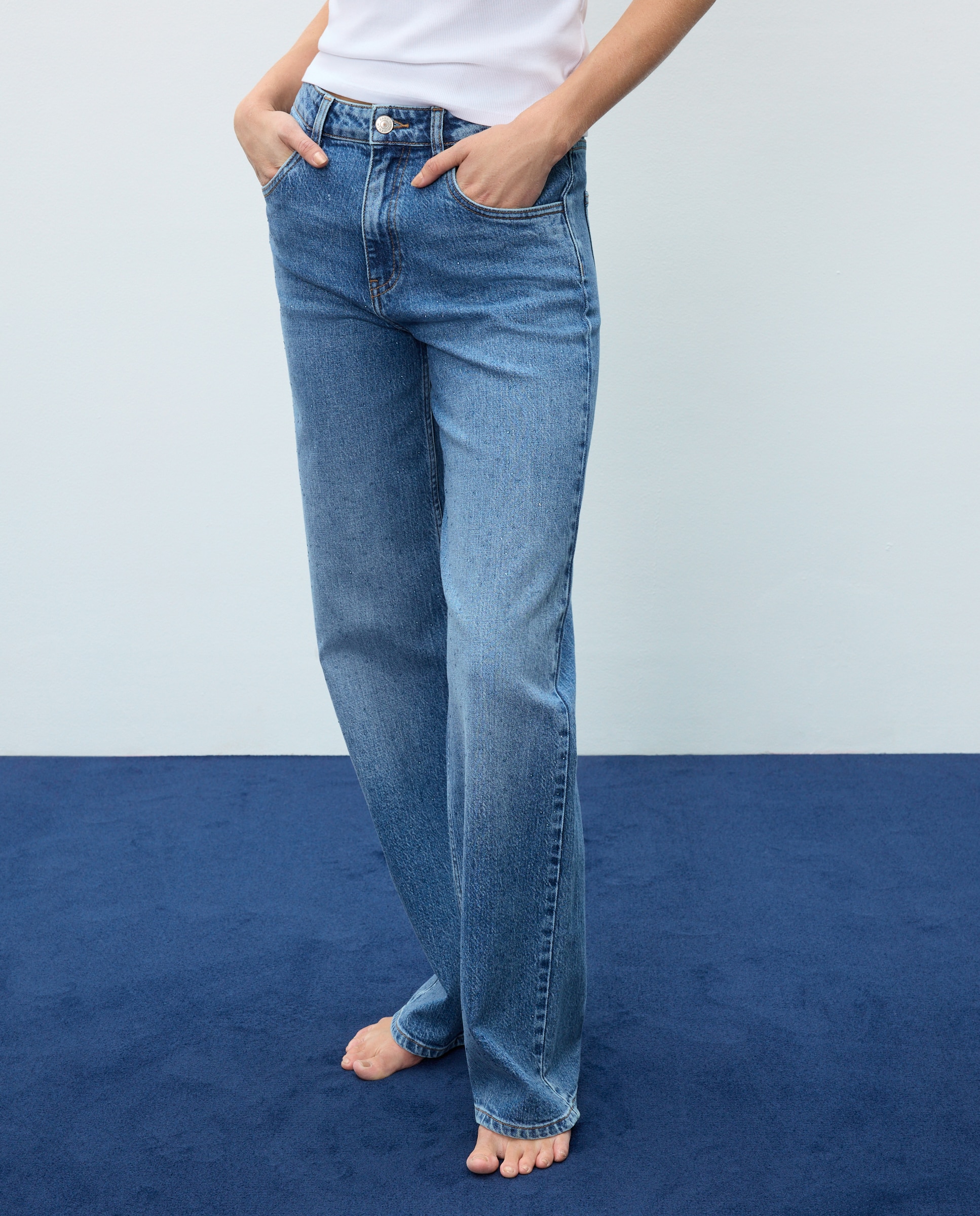 Pantalón denim de mujer wideleg con trenza en bolsillos - Easy Wear - Azul pálido Azul pálido-2