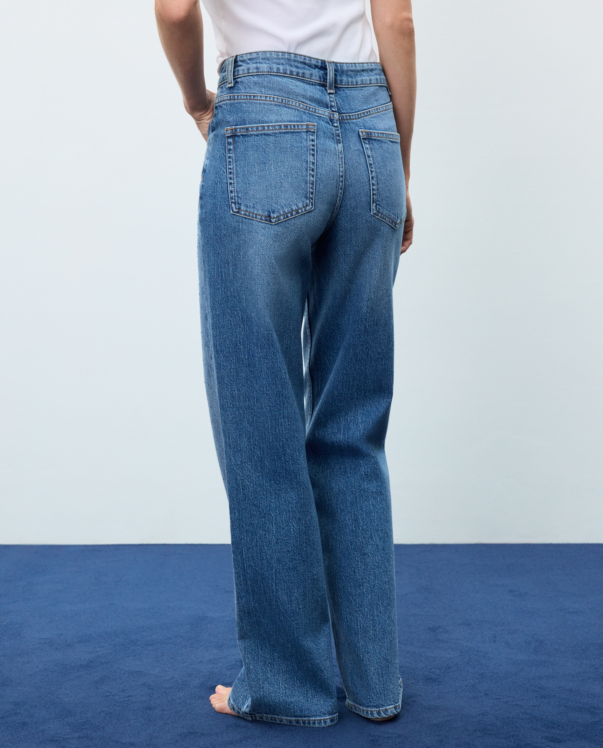 Pantalón denim de mujer wideleg con trenza en bolsillos - Easy Wear - Azul pálido Azul pálido-3