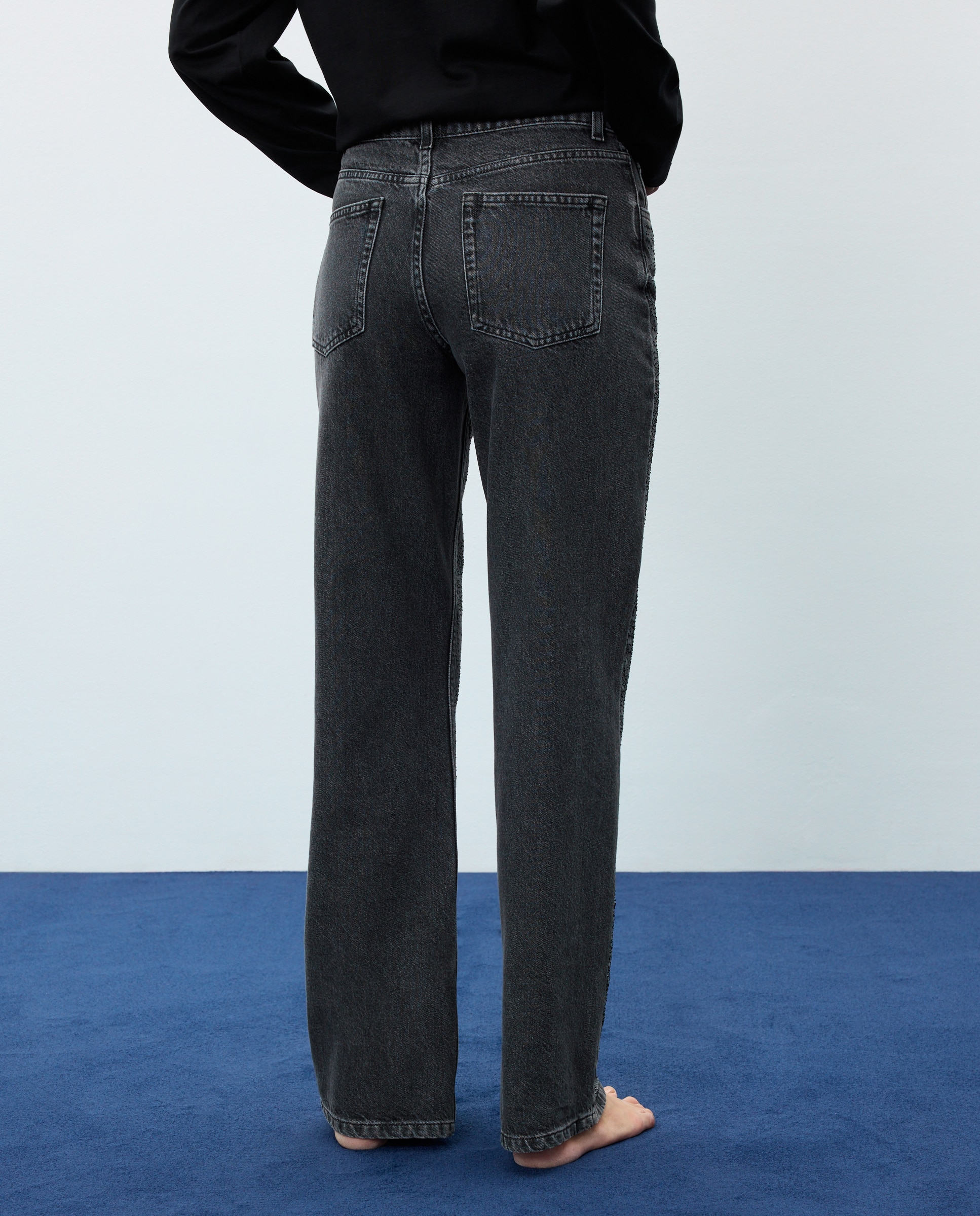 Jeans Wideleg com Trança nos Bolsos Cinzento-3