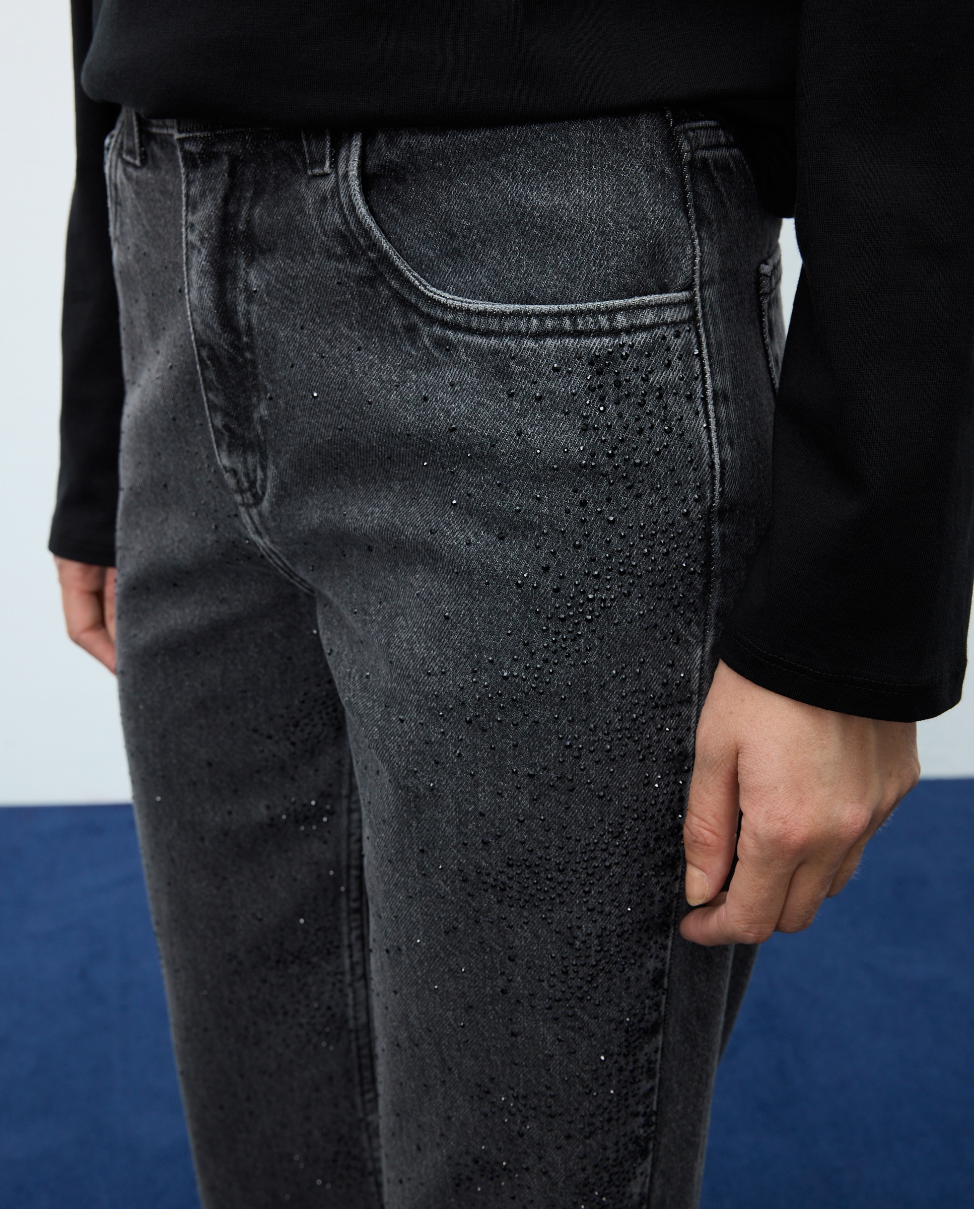 Jeans Wideleg com Trança nos Bolsos Cinzento-4