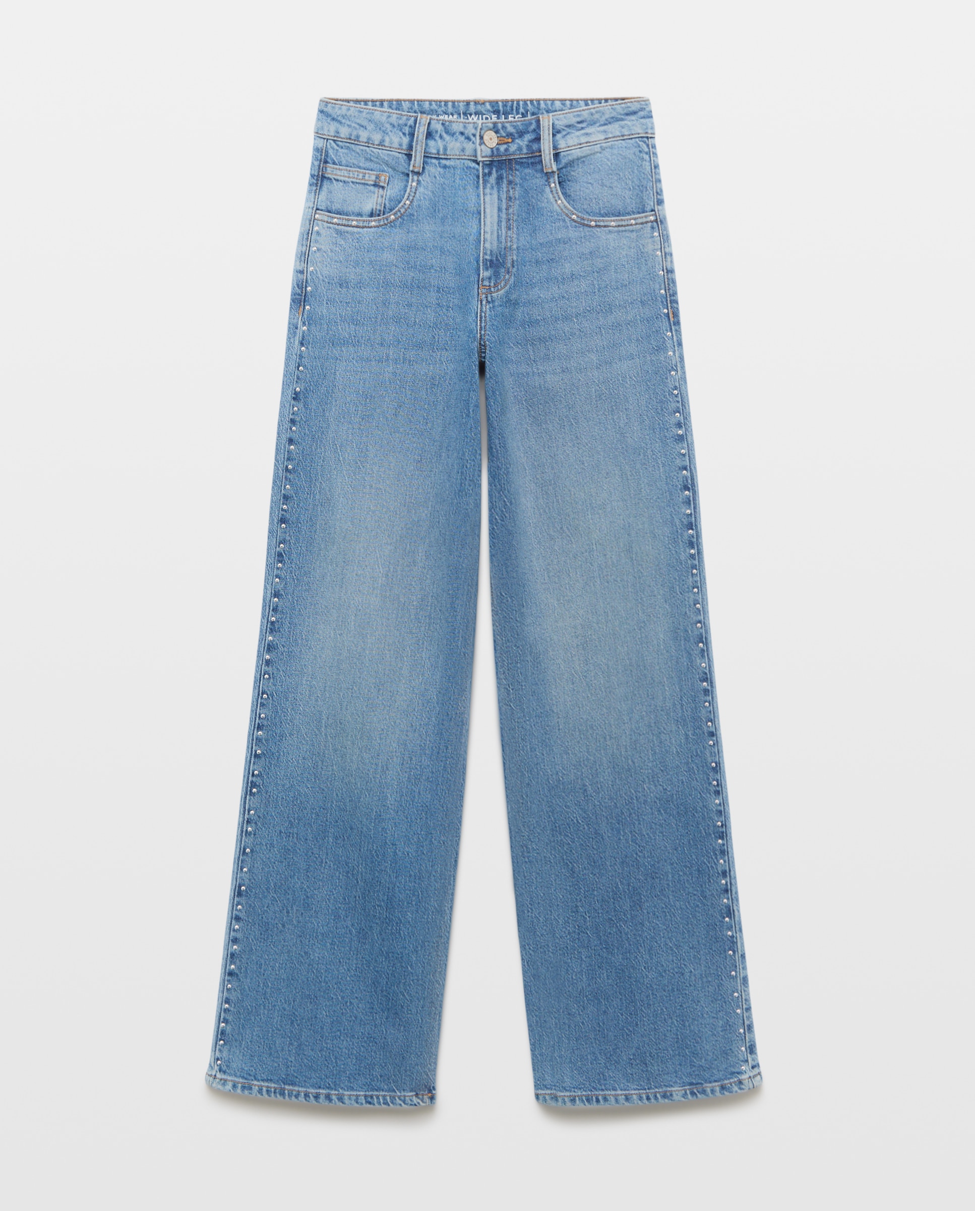 Pantalón denim de mujer wideleg con tachas - Easy Wear - Azul pálido Azul pálido-4