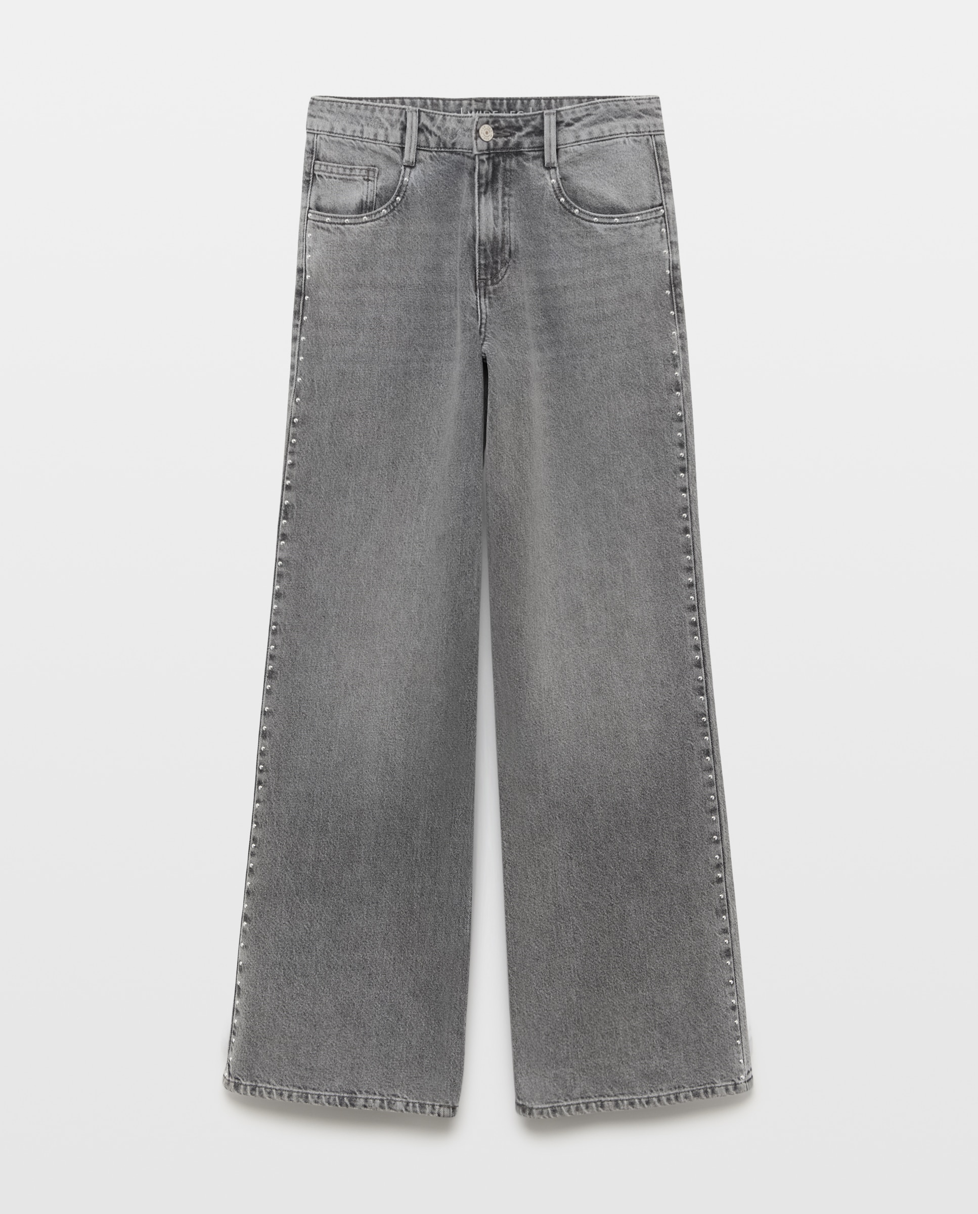 Jeans Wideleg com Tachas Cinzento-4