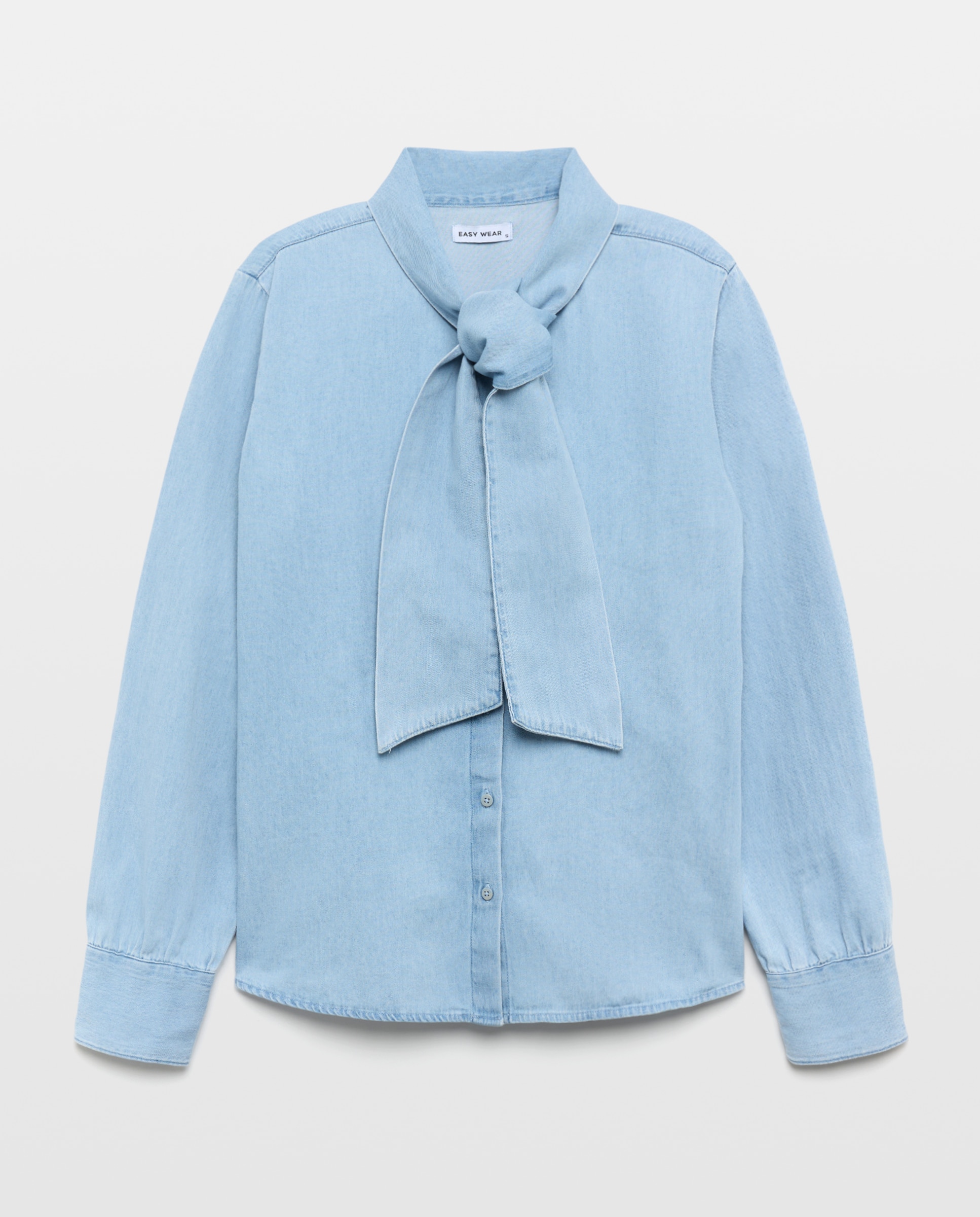 Imagen 4 de Blusa vaquera de mujer con lazada al cuello - Easy Wear - Azul pálido Cerúleo