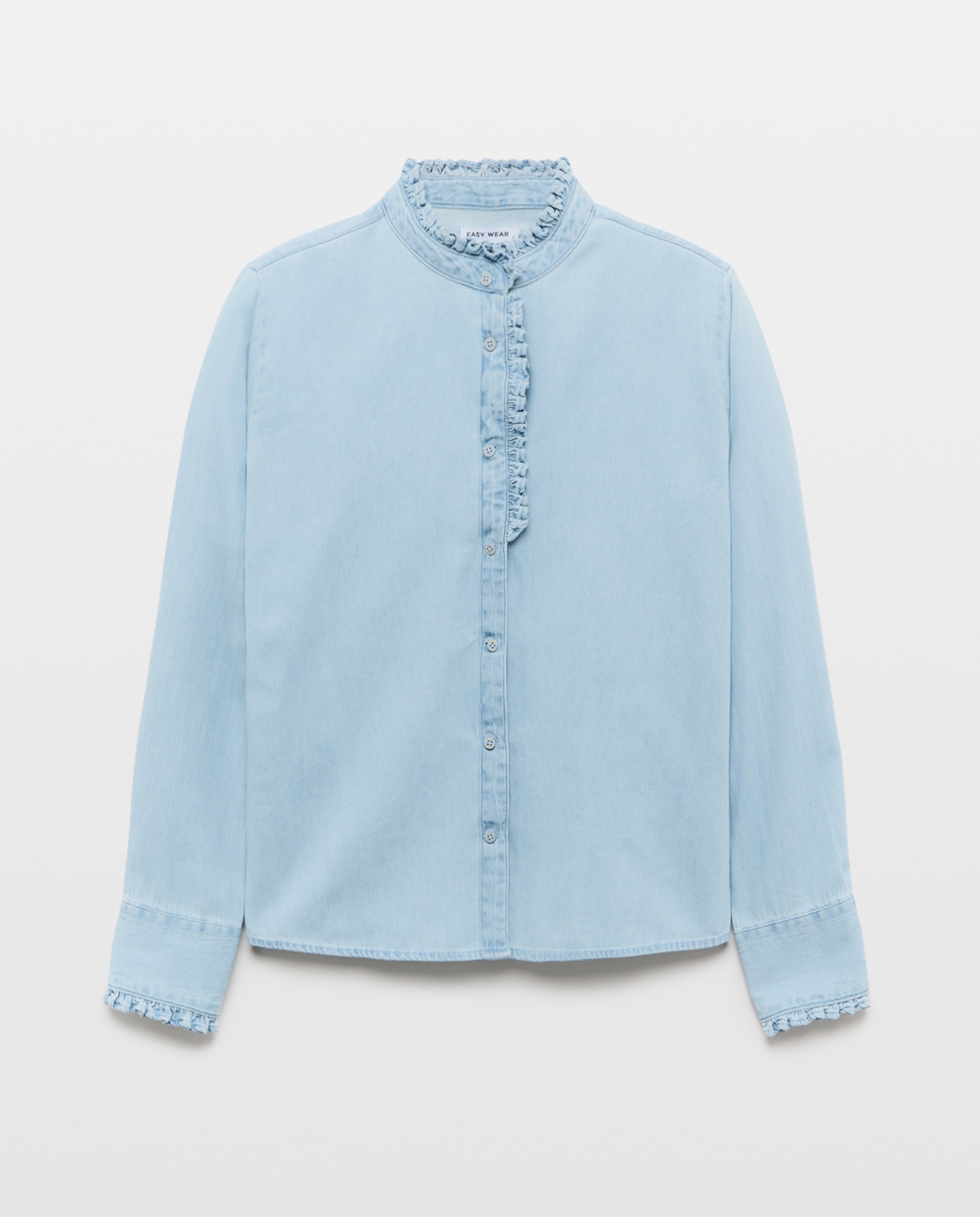 Imagem 0 de Blusa de Ganga com Folhos em Torno da Gola e Carcela