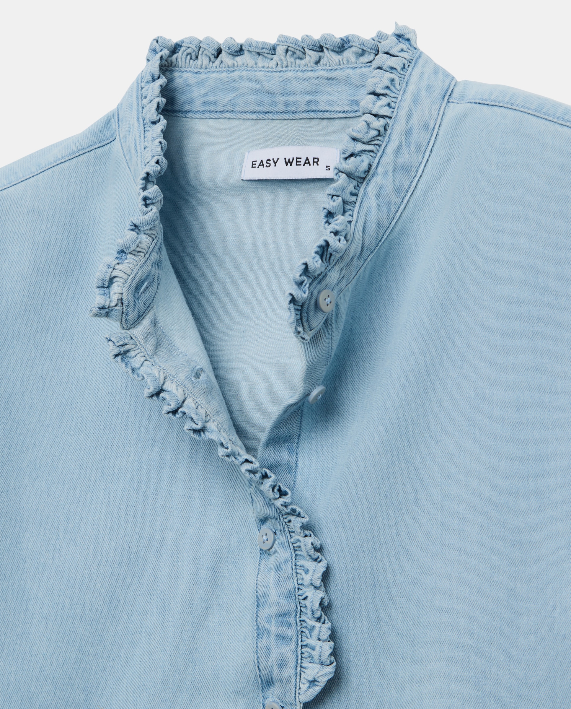 Blusa de Ganga com Folhos em Torno da Gola e Carcela Cerúleo-2