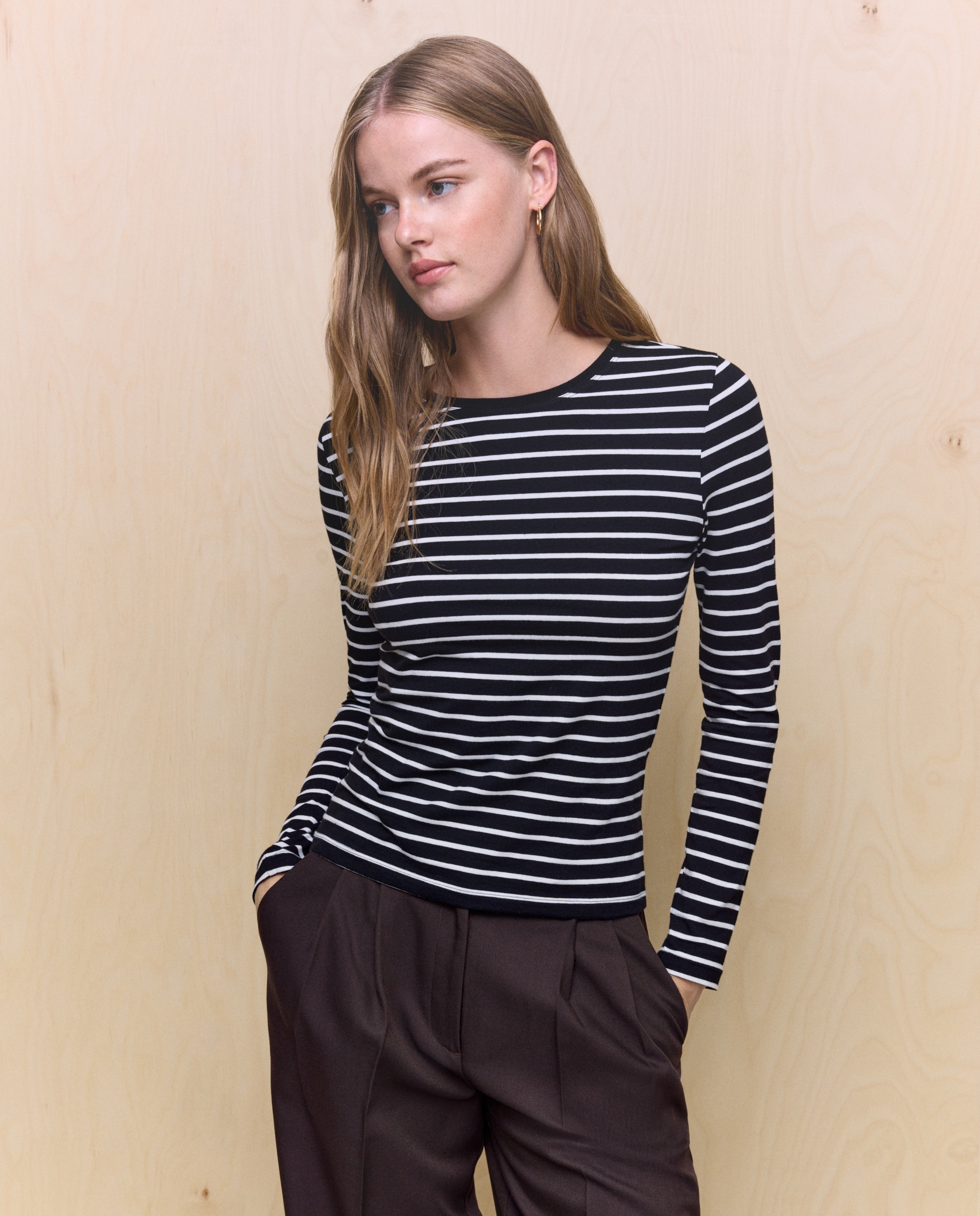 Camisola de manga comprida com decote redondo Preto-1