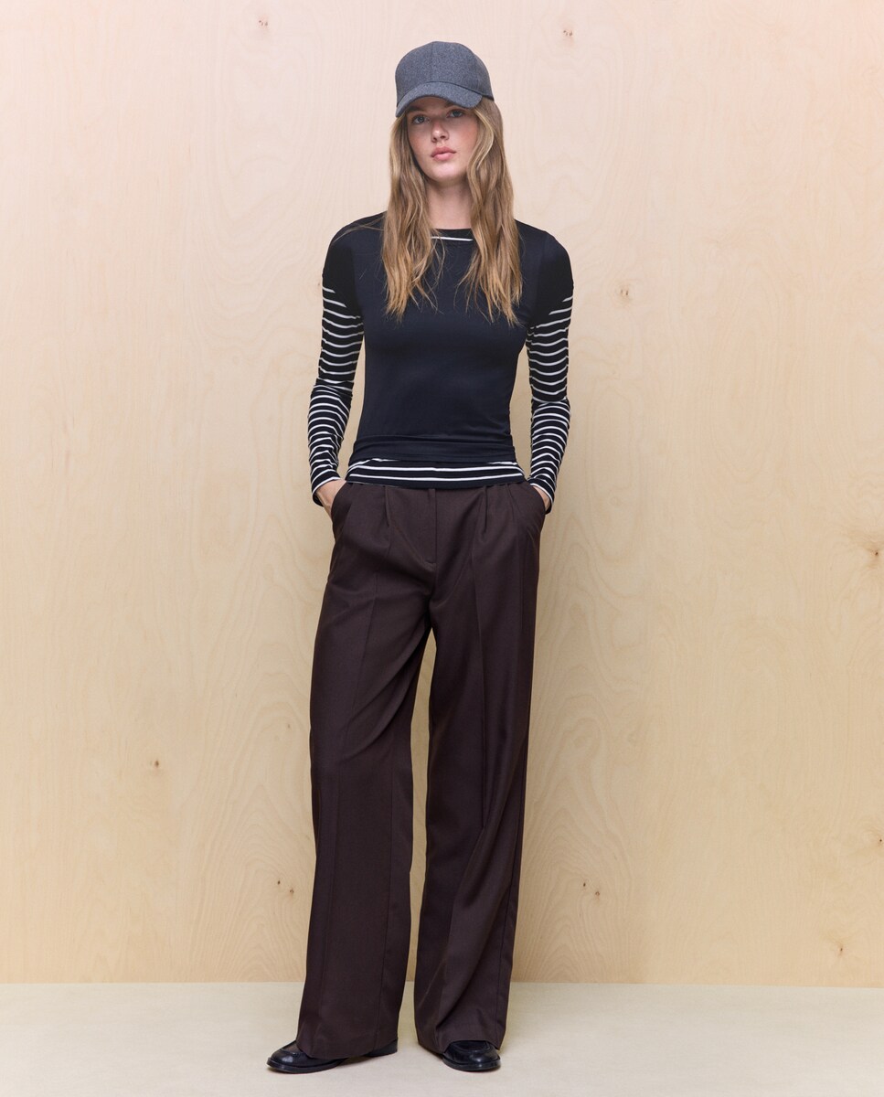 Camisola de manga comprida com decote redondo Preto-2