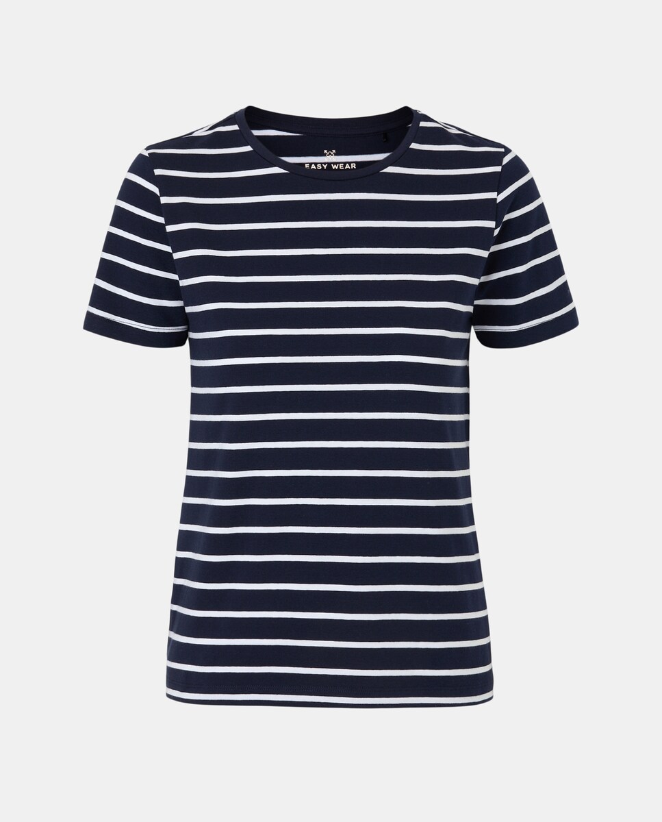 T-shirt de Manga Curta em Algodão Elastano Azul-4