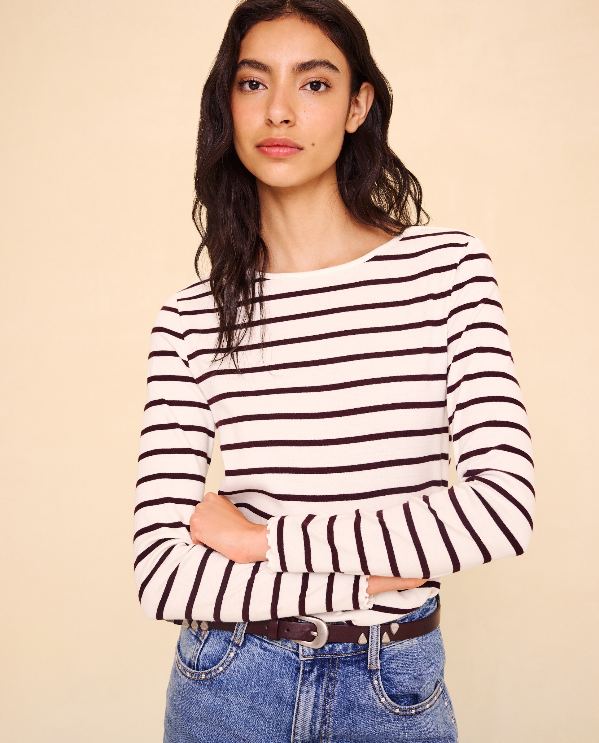 Camisola de mulher com manga comprida Branco-2