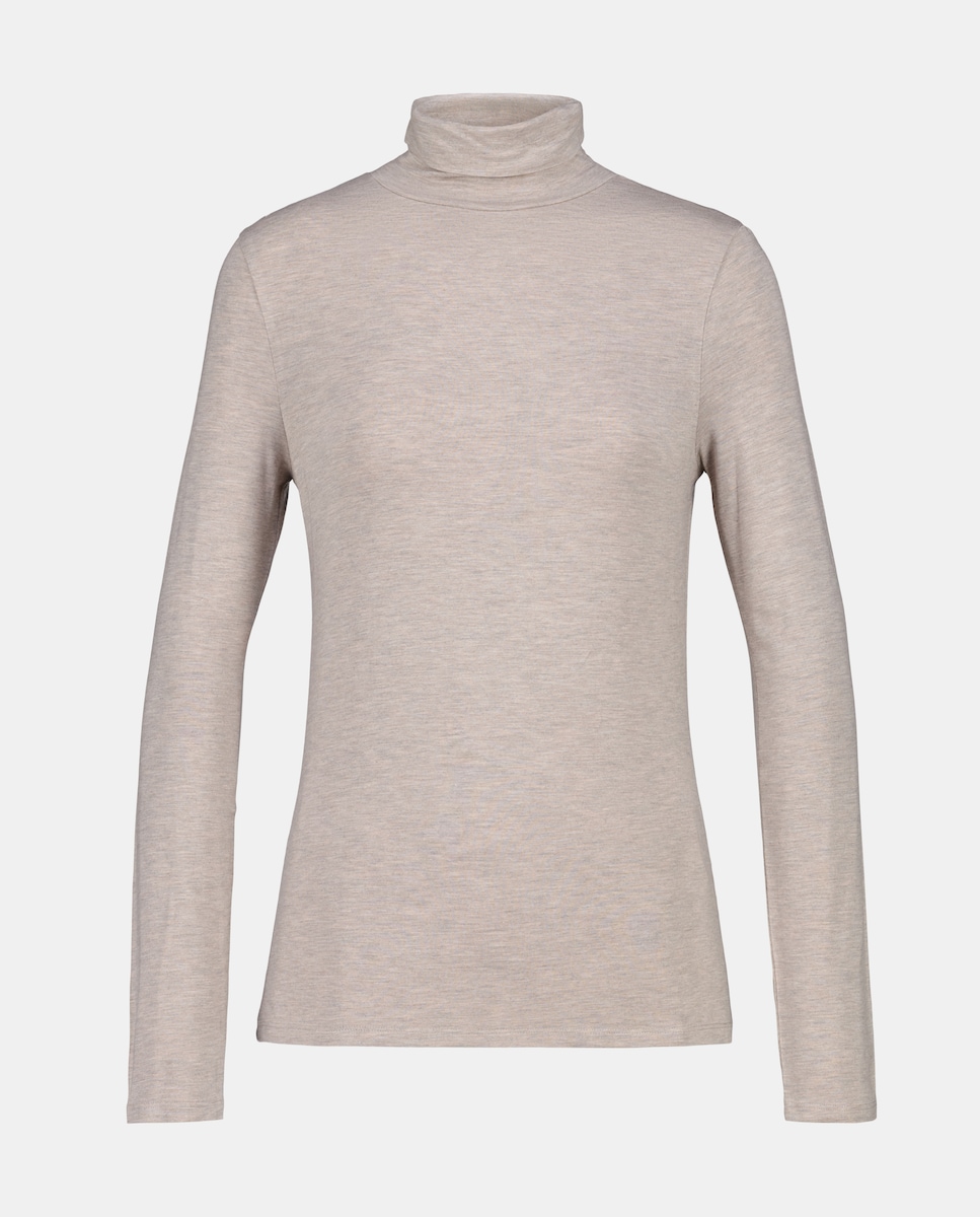 Camisola com manga comprida e gola cisne Bege-5