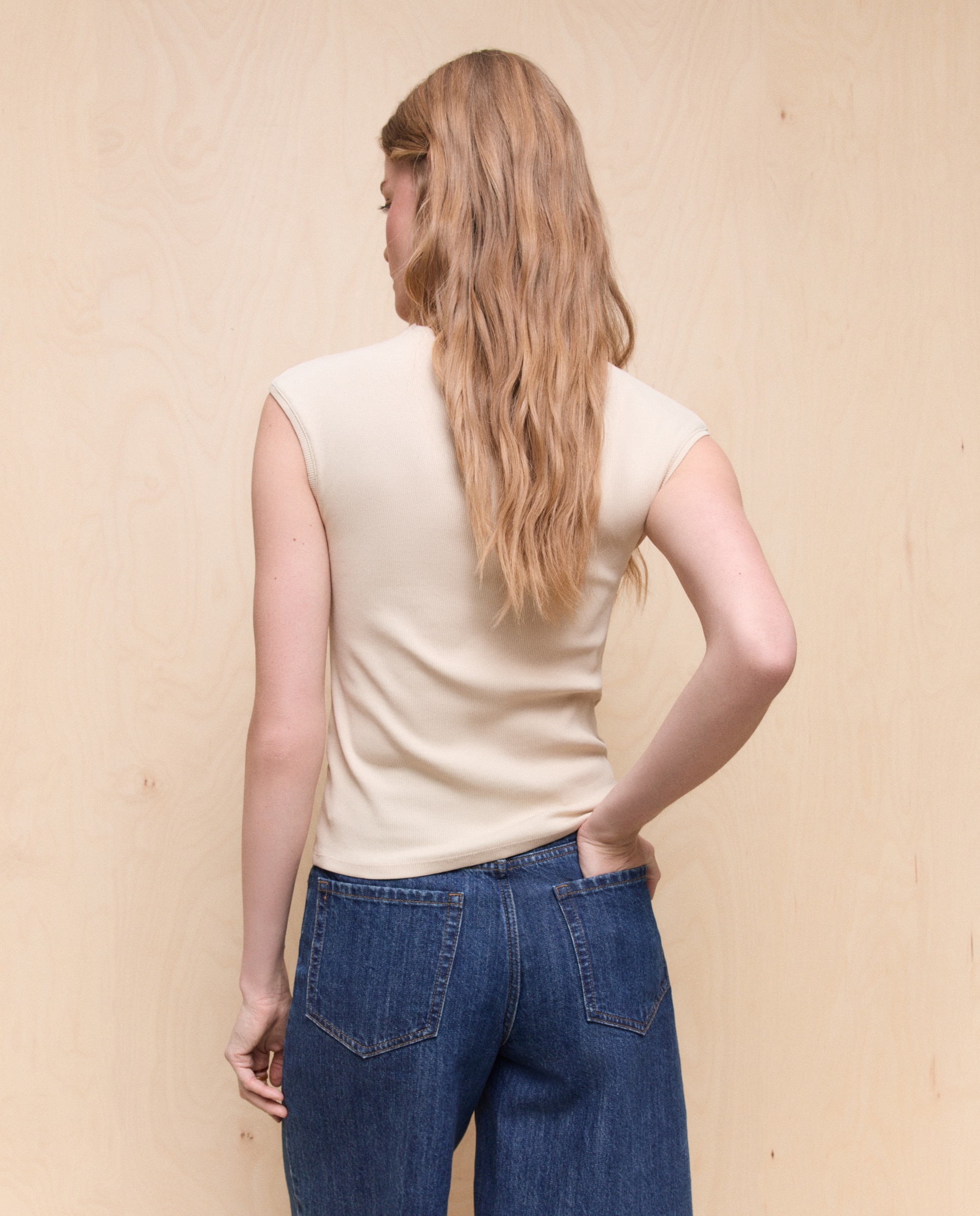Camiseta lisa de manga corta de mujer - Easy Wear - Beige Beige-3
