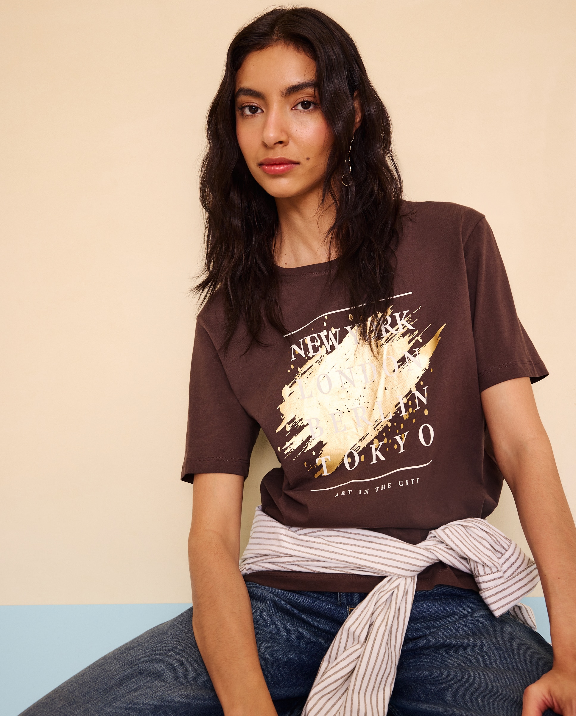 Camiseta manga corta de mujer - Easy Wear - Marrón Marrón-1