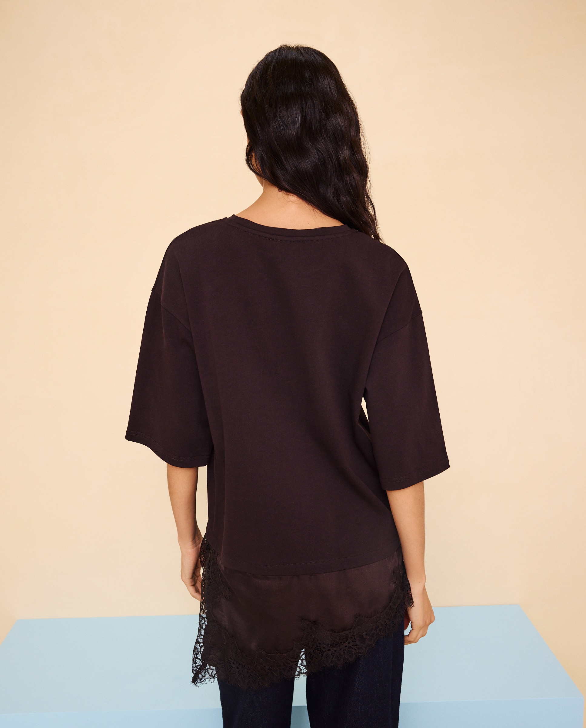 T-shirt de mulher com manga curta Castanho-3