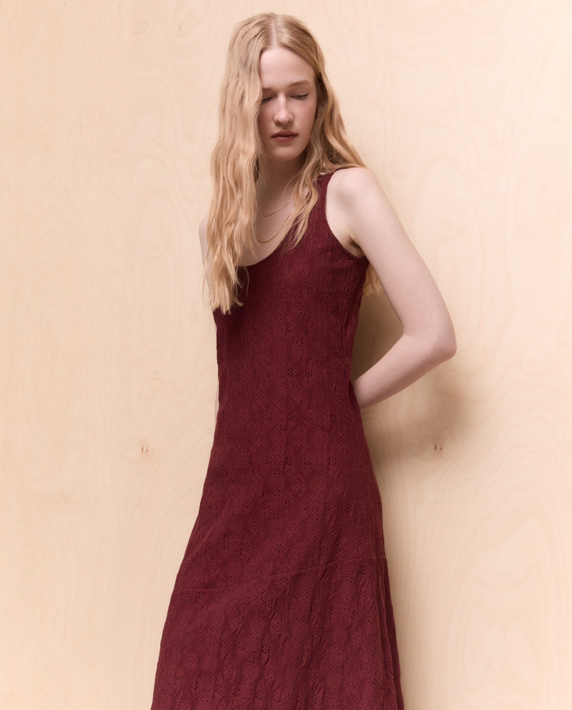 Vestido Midi com Alças Bordeaux-2