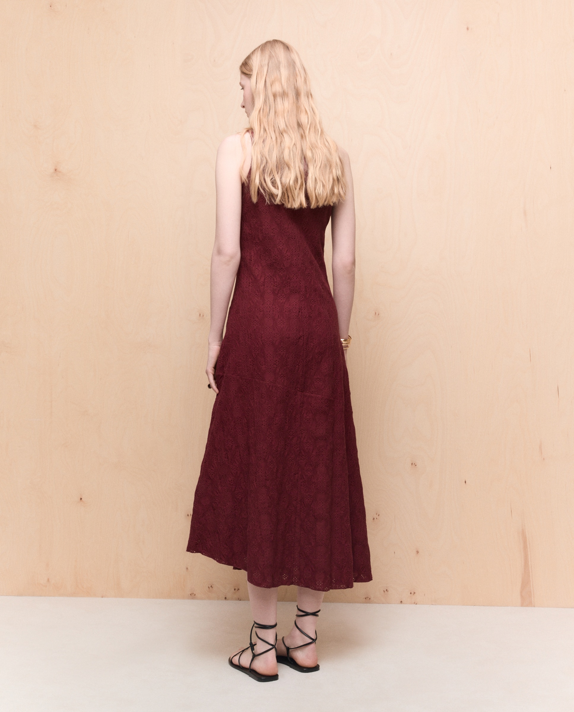 Vestido Midi com Alças Bordeaux-3