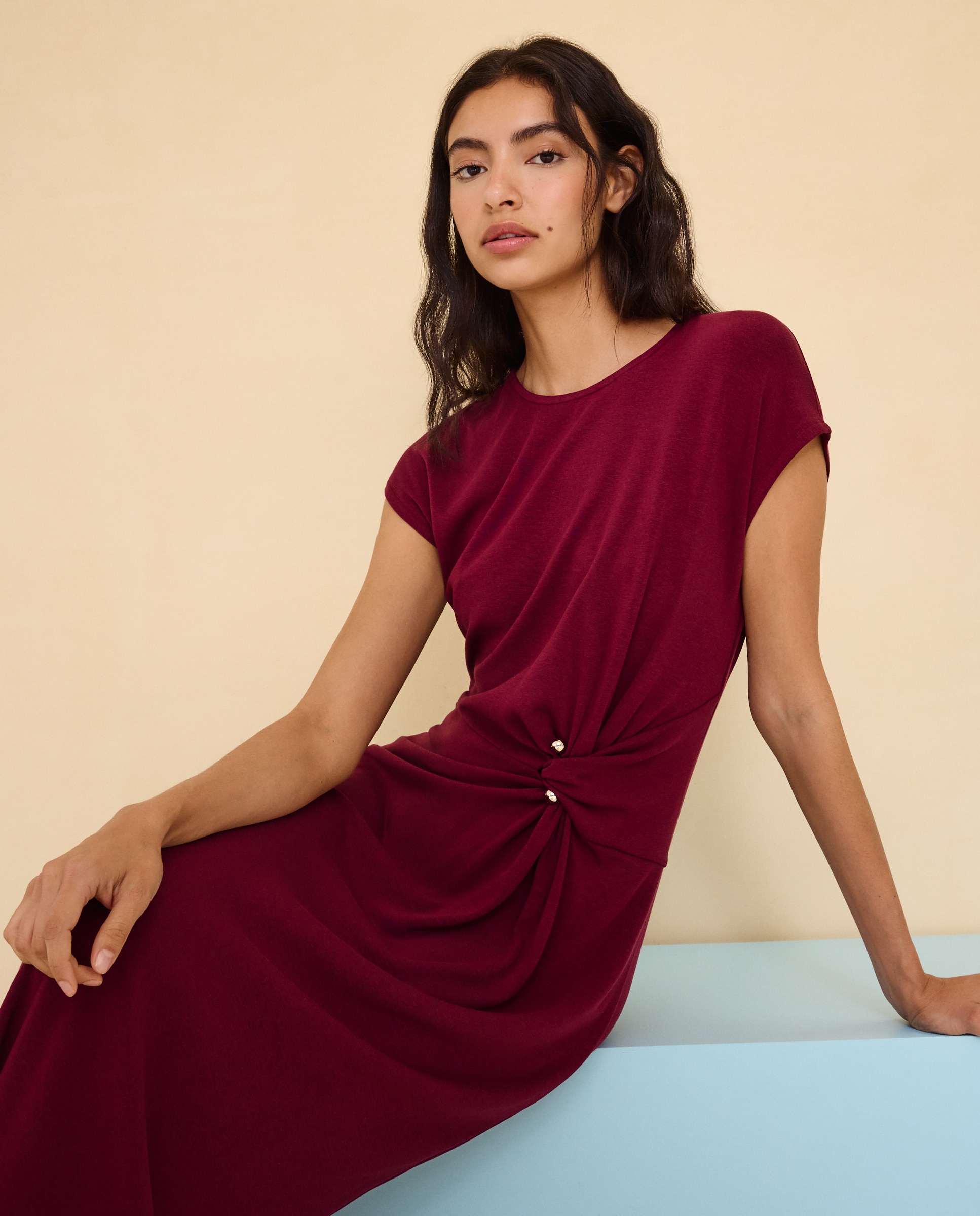 Vestido midi de mujer - Easy Wear - Burdeos Burdeos-2