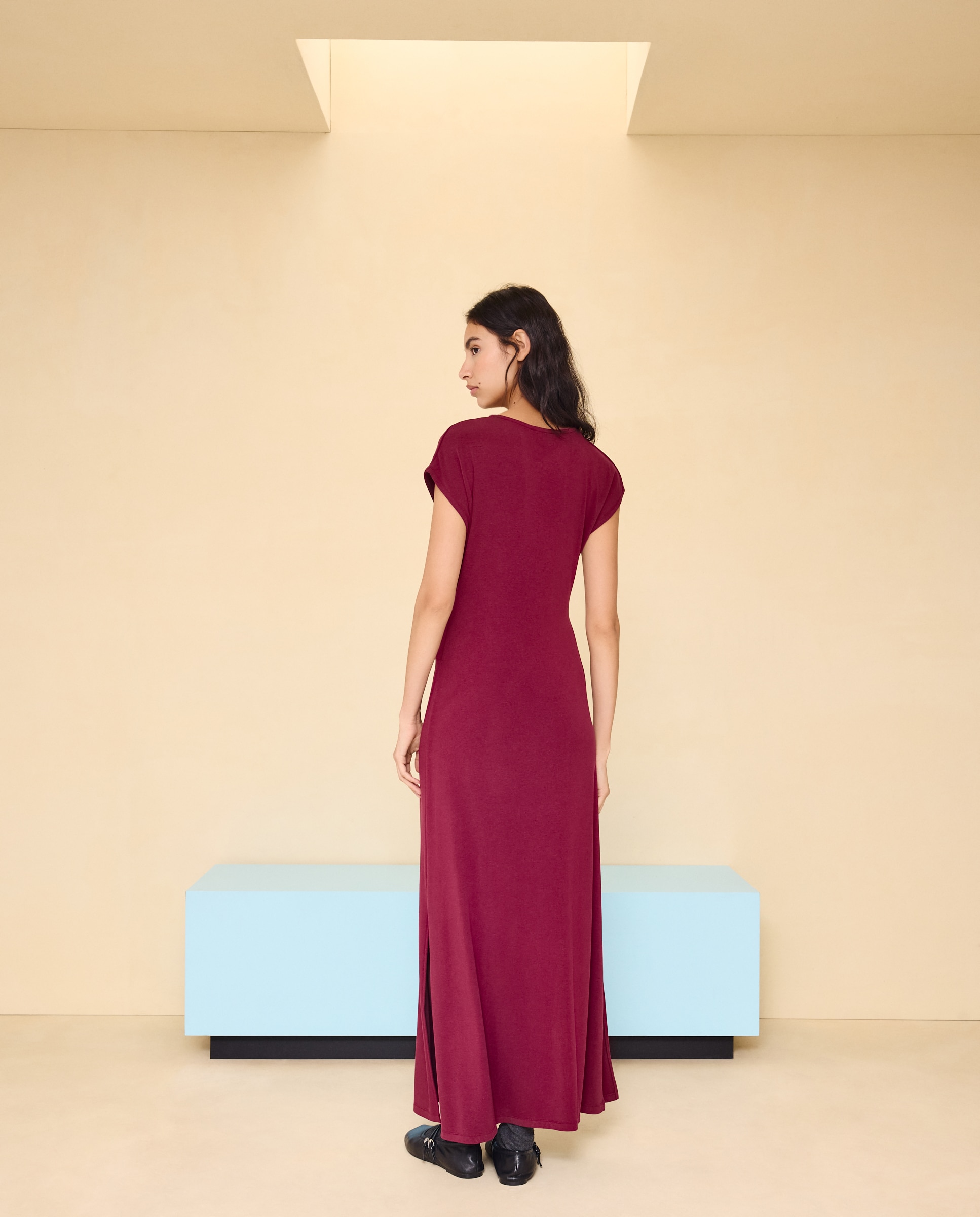 Vestido midi de mujer - Easy Wear - Burdeos Burdeos-3
