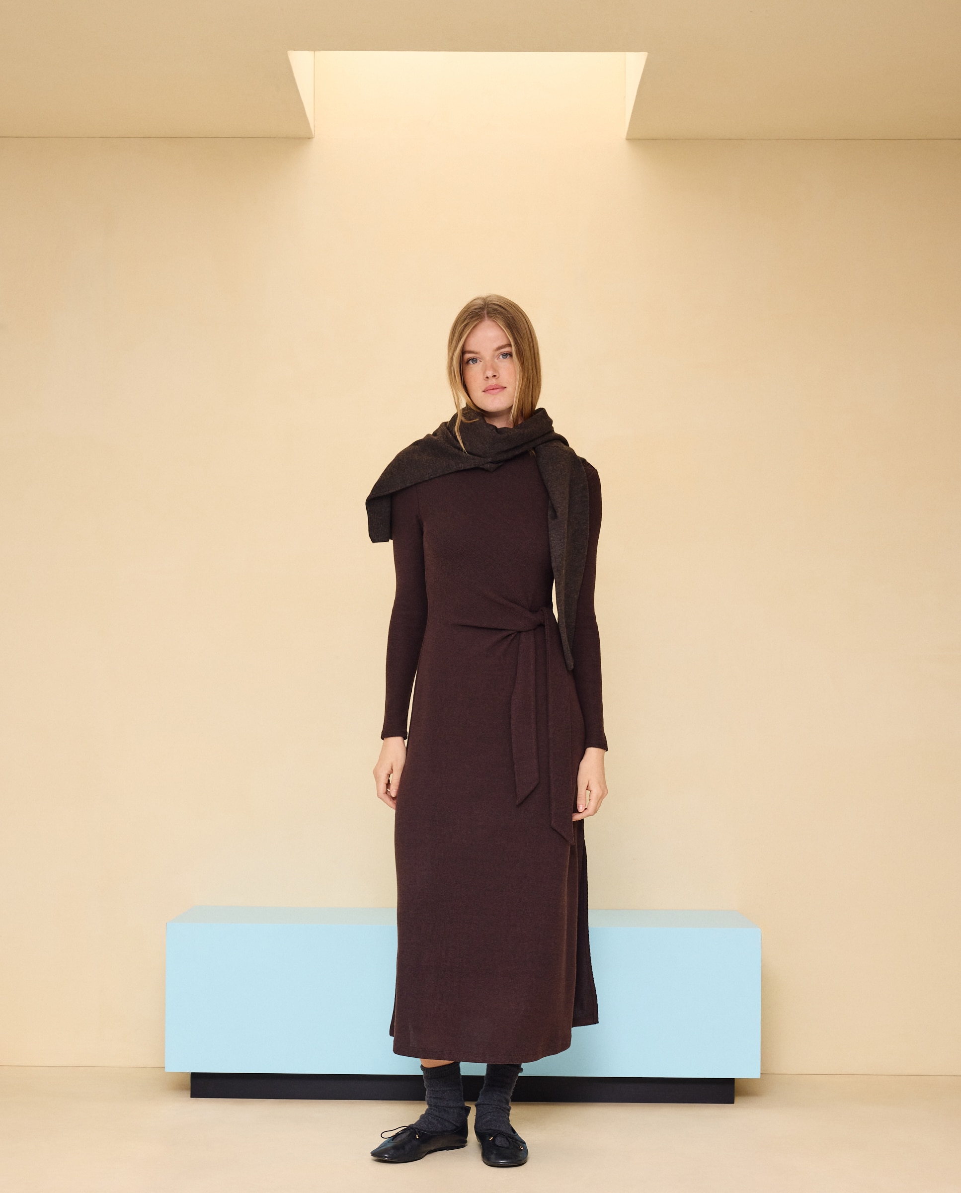 Vestido manga larga de mujer - Easy Wear - Marrón Marrón-1
