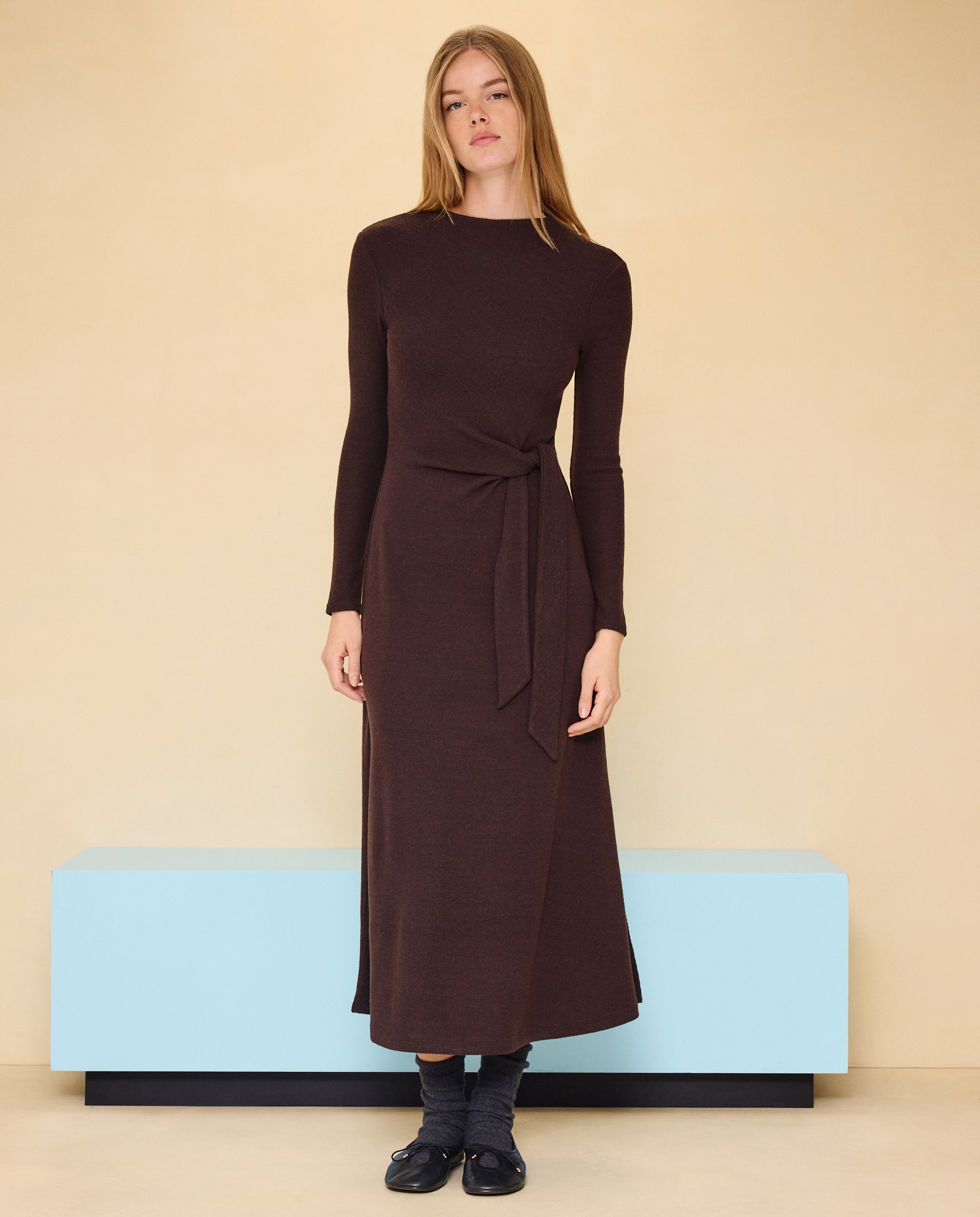 Vestido manga larga de mujer - Easy Wear - Marrón Marrón-2