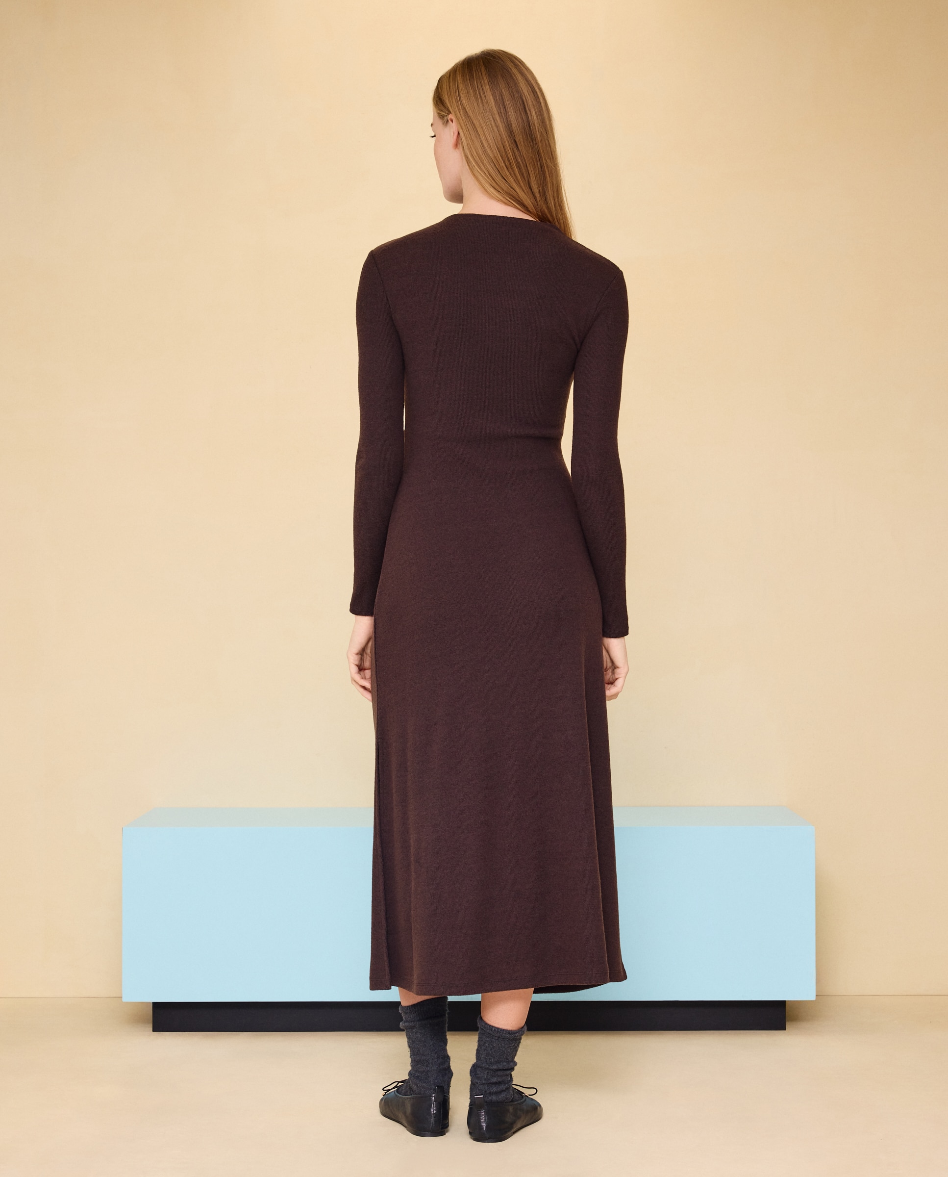 Vestido manga larga de mujer - Easy Wear - Marrón Marrón-3