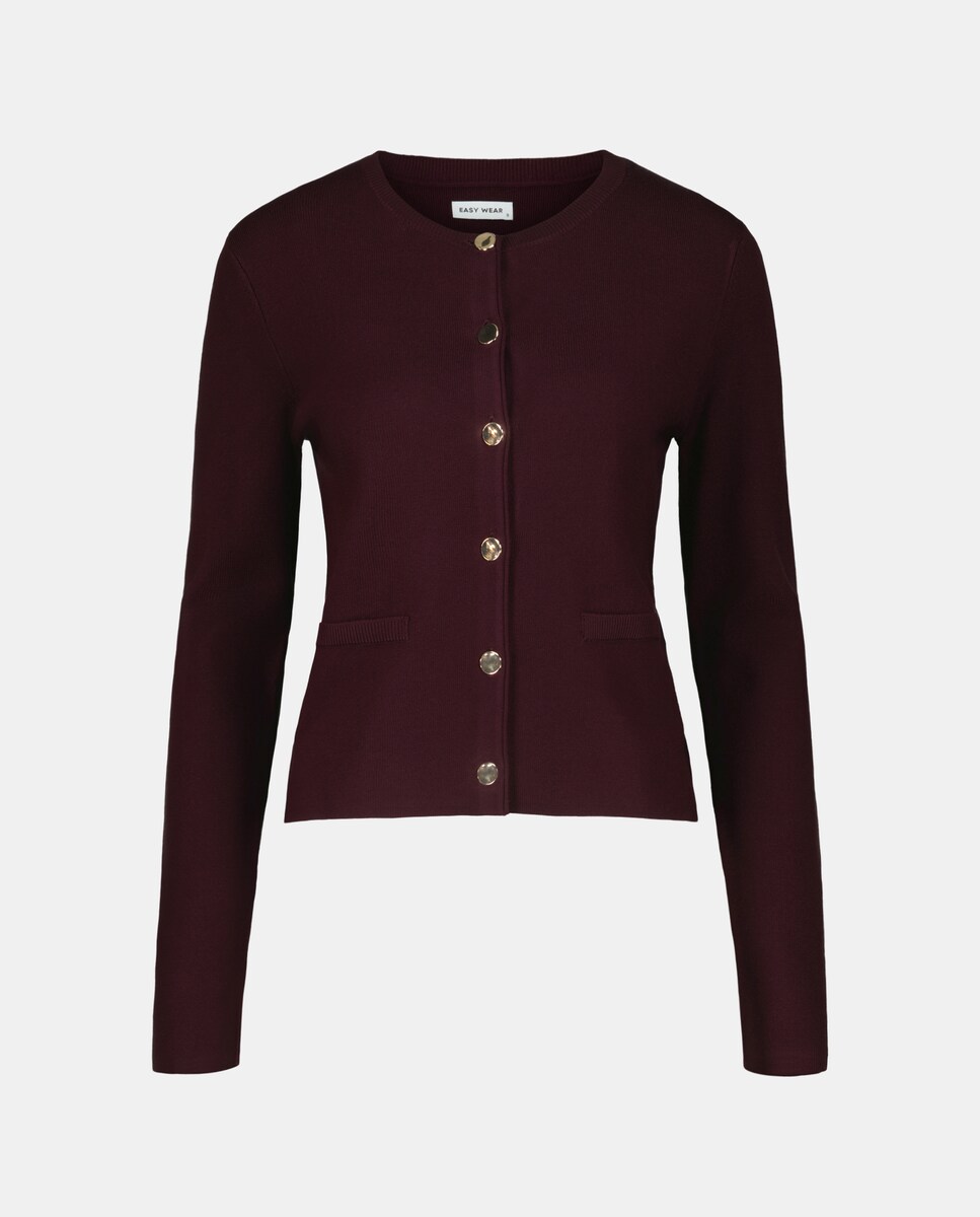 Casaco de Malha com Fecho de Botões Metálicos Bordeaux-4