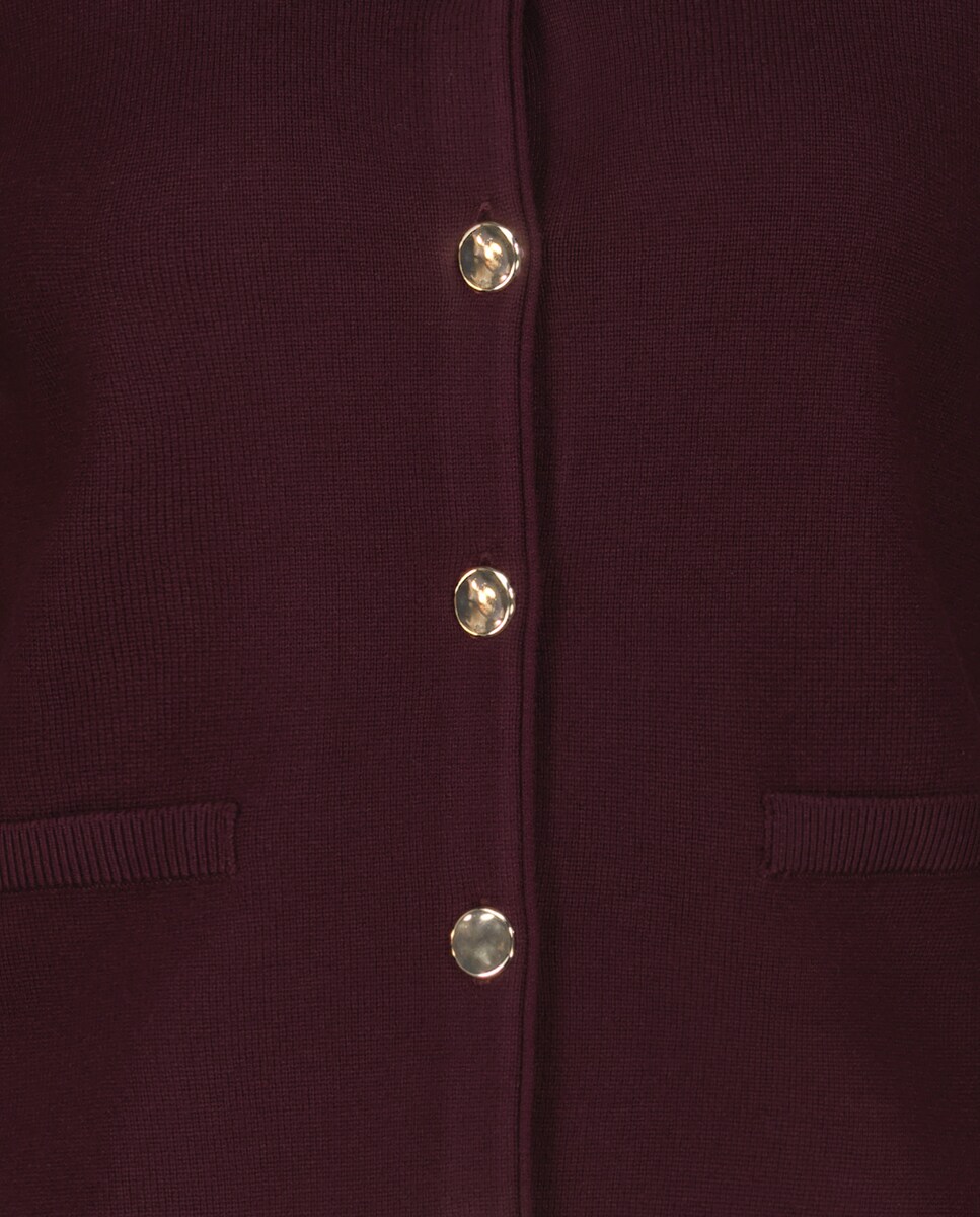 Casaco de Malha com Fecho de Botões Metálicos Bordeaux-5