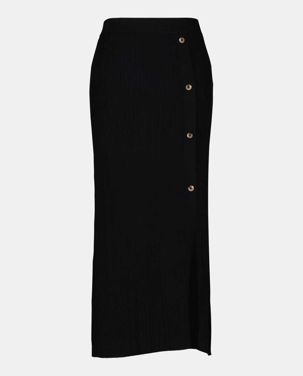Saia de Tricot Canelado Midi Preto-4