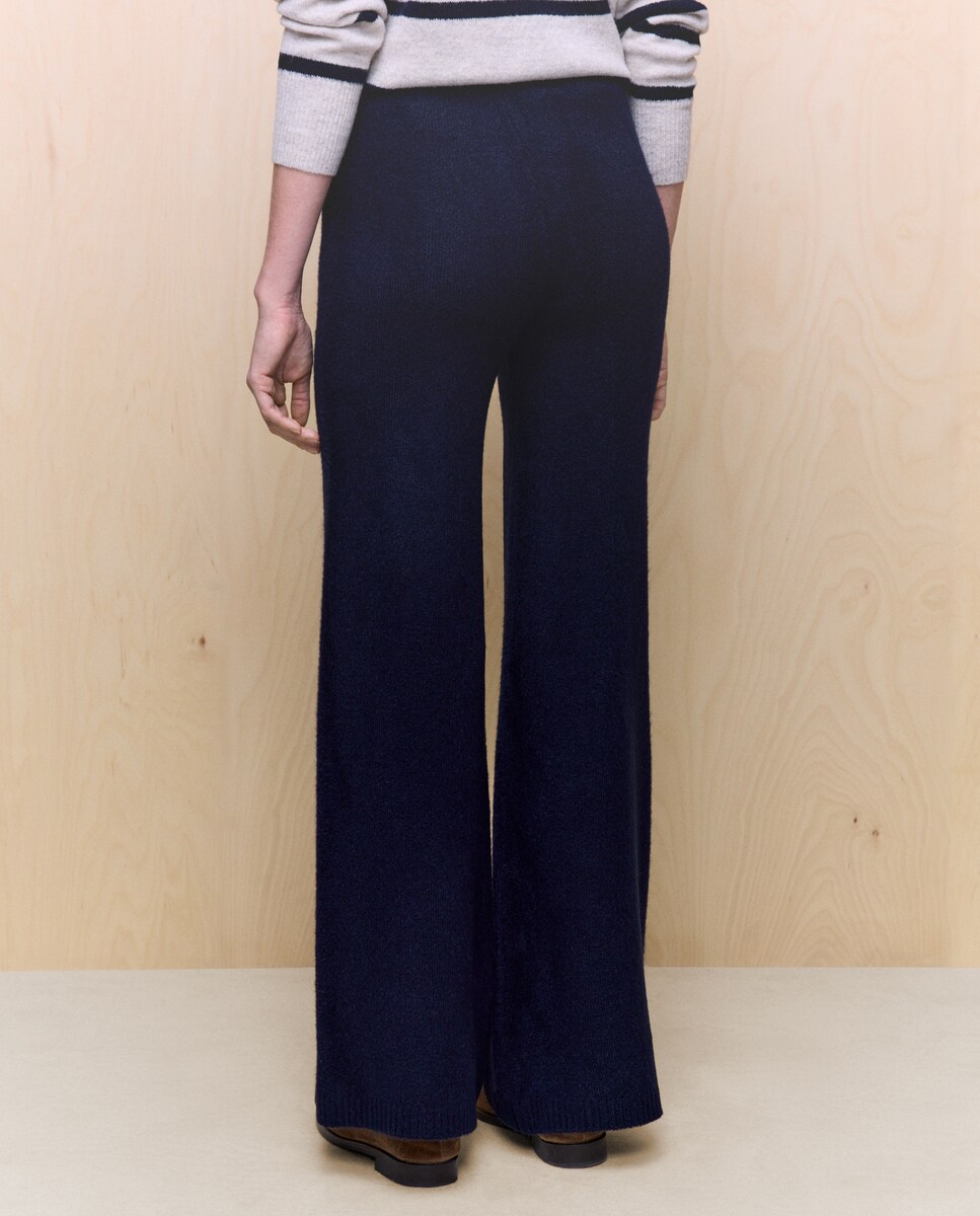 Calças de Tricot de Malha Grossa Azul-marinho-3