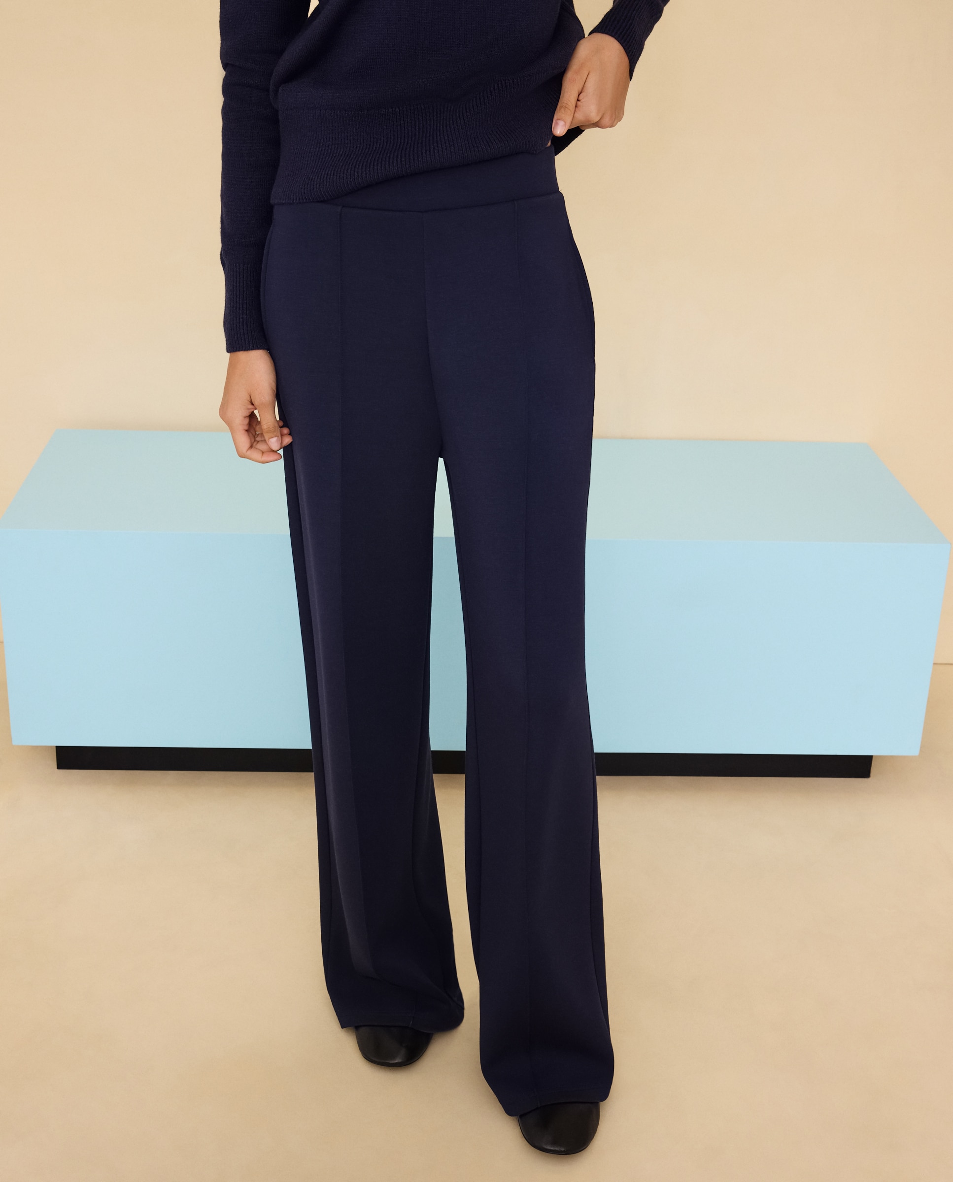 Pantalón ancho felpa de mujer - Easy Wear - Azul marino Azul marino-2