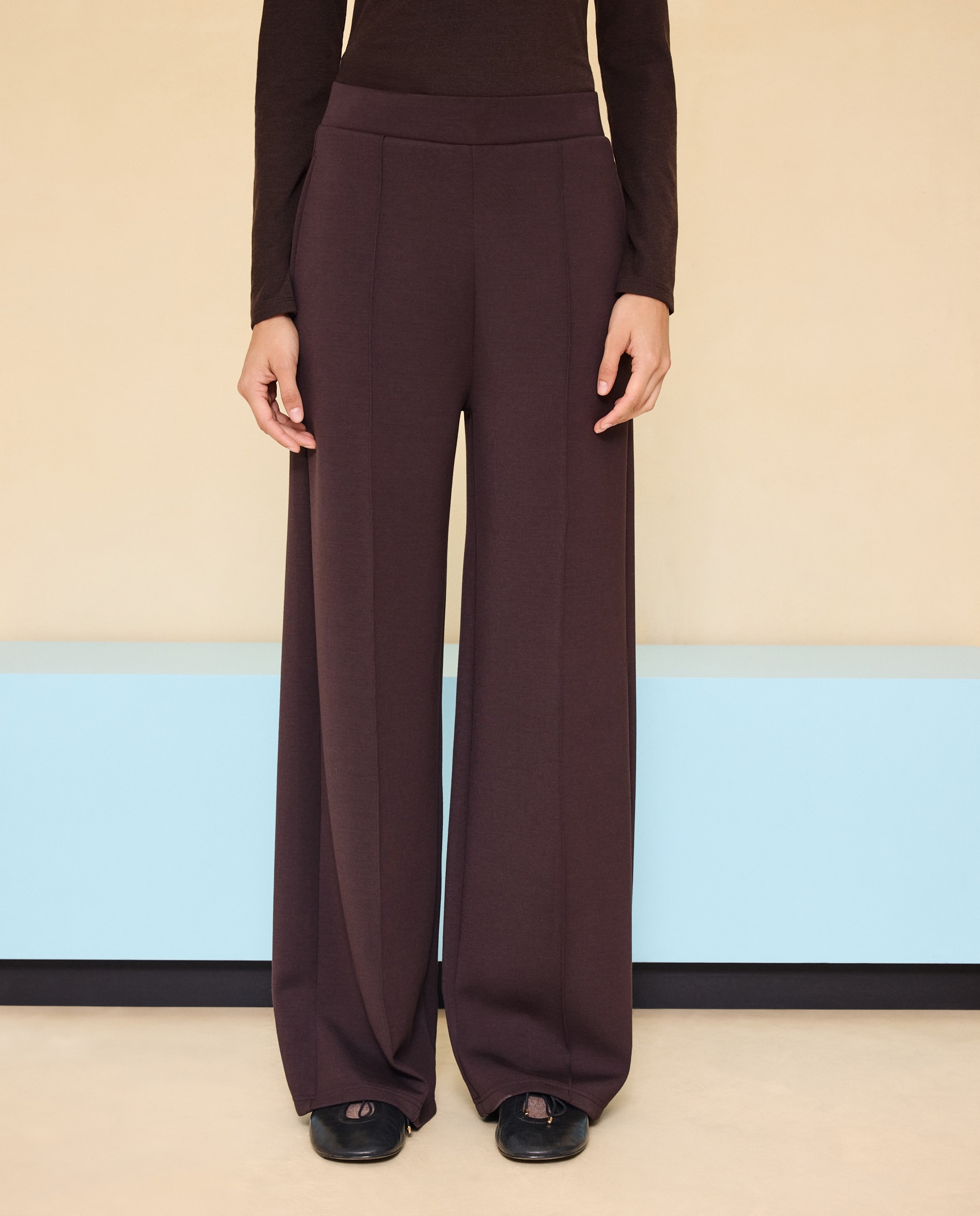 Pantalón ancho felpa de mujer - Easy Wear - Ciruela Ciruela-2