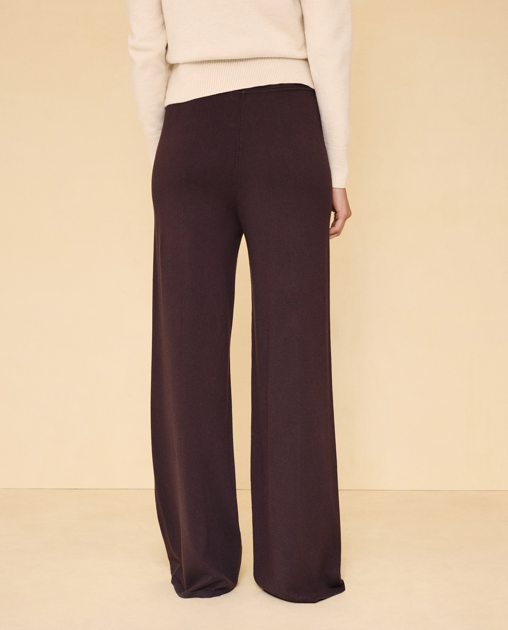 Pantalón de mujer de punto pata ancha. - Easy Wear - Marrón Marrón-3