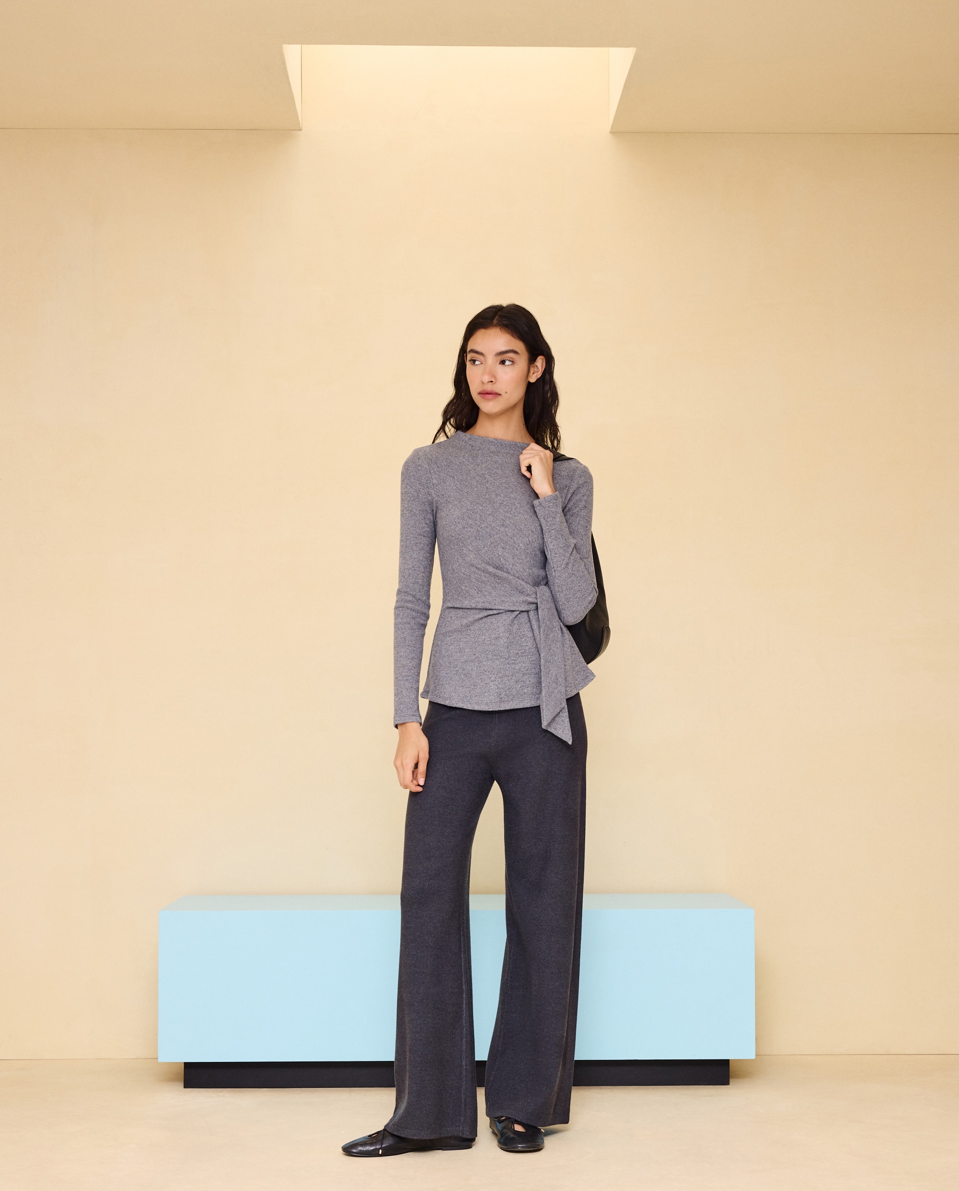 Pantalón de punto con pata ancha de mujer - Easy Wear - Plomo Plomo-1