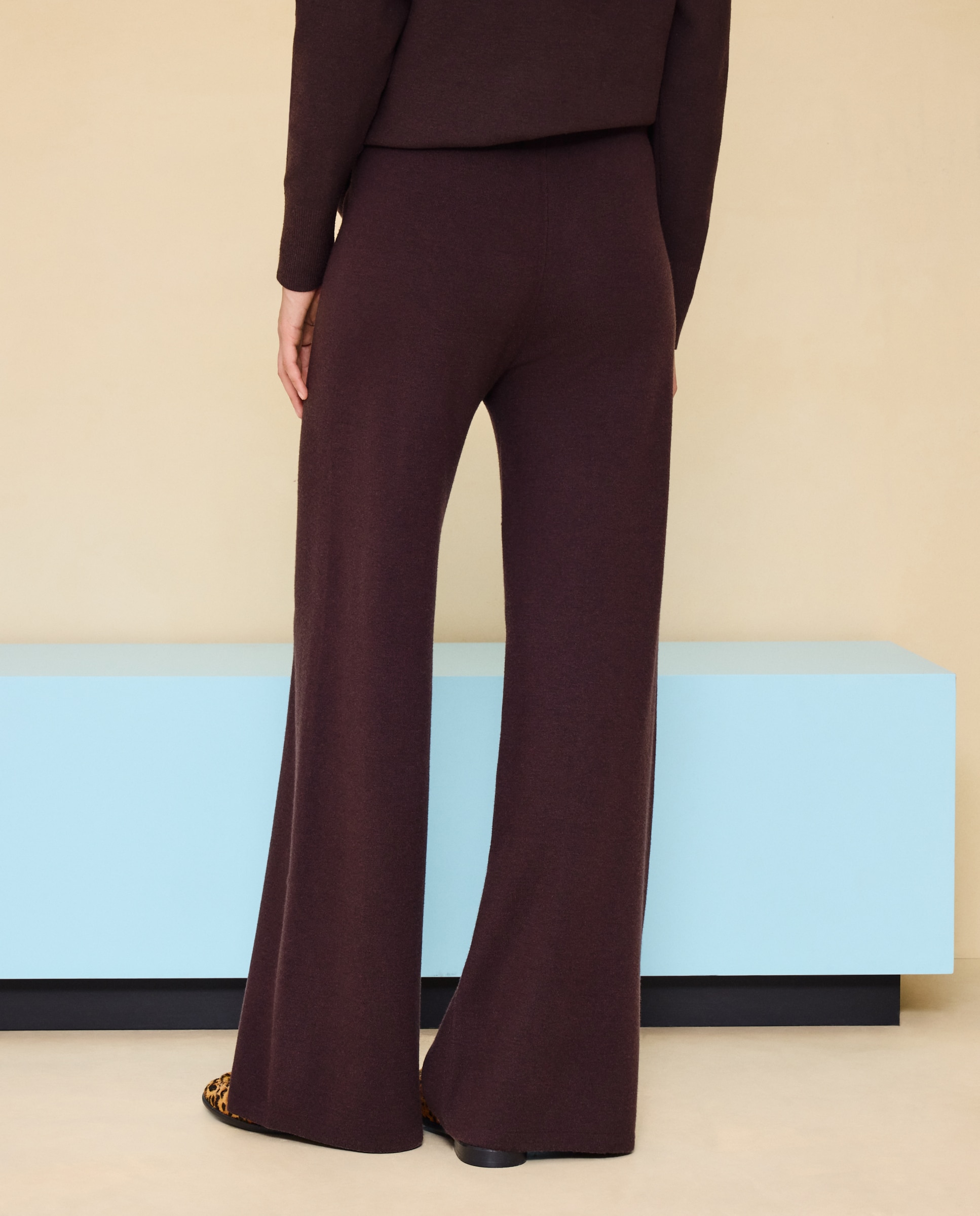 Pantalón de punto con pata ancha de mujer - Easy Wear - Marrón Marrón-3