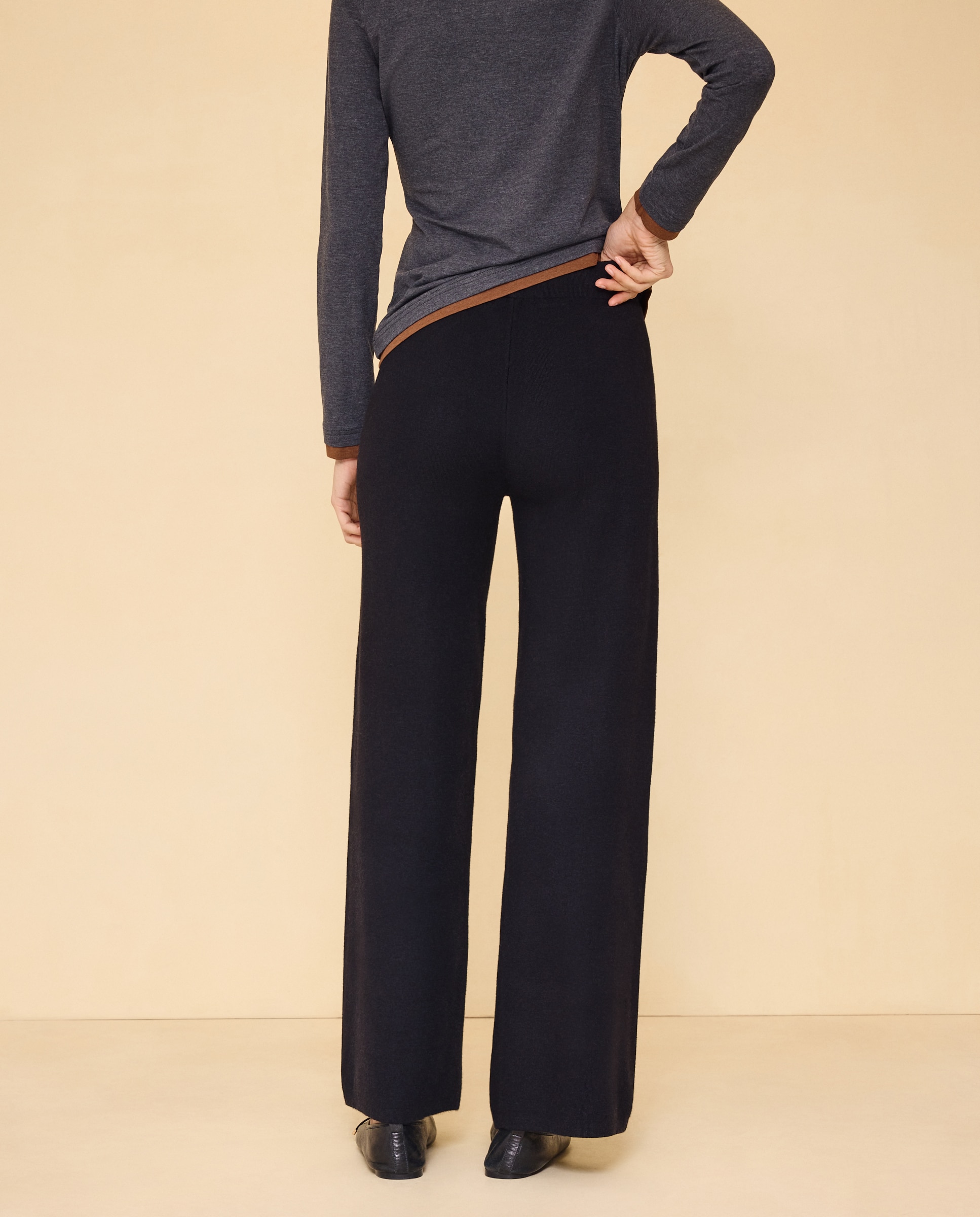 Pantalón de punto con pata ancha de mujer - Easy Wear - Negro Negro-3