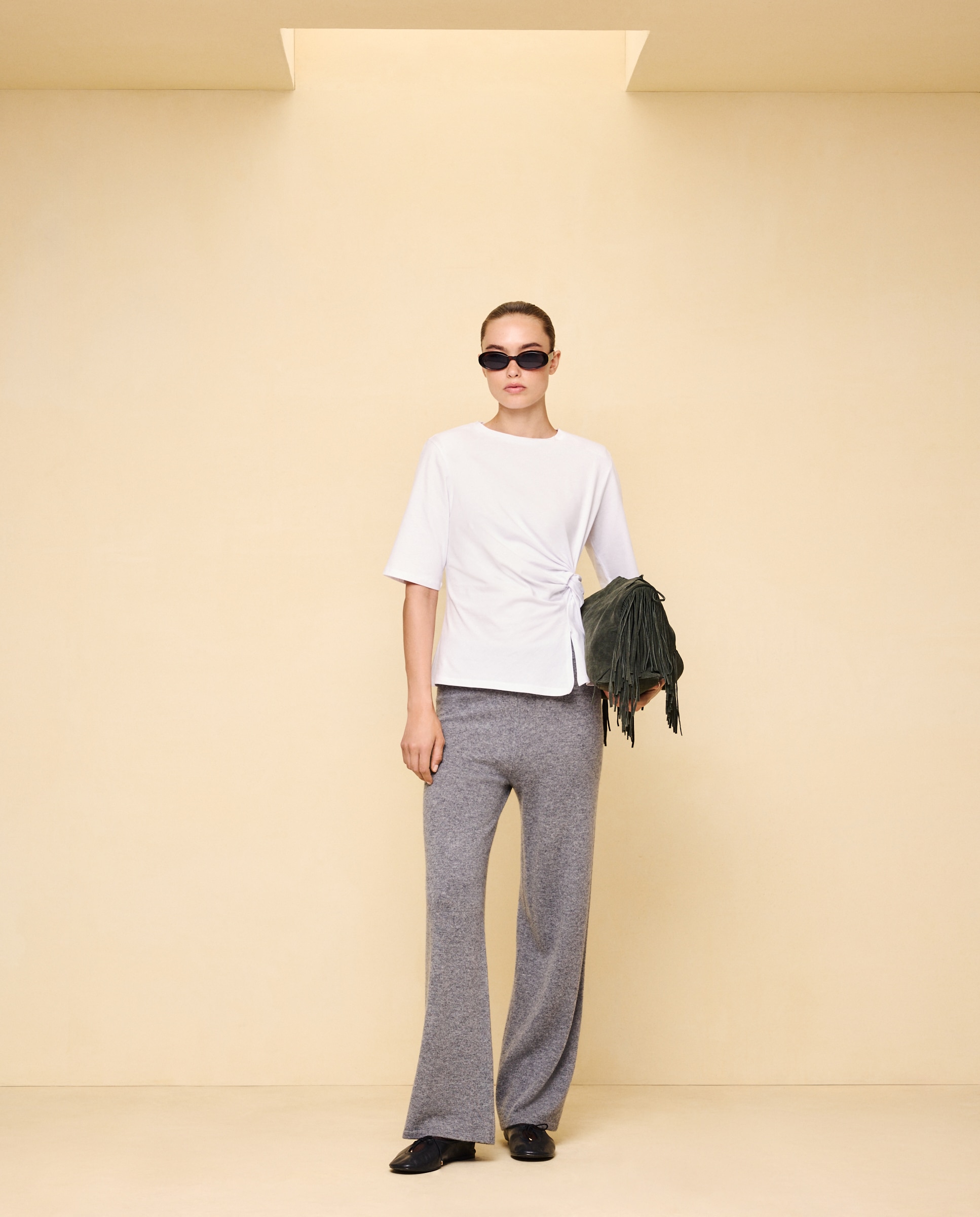 Pantalón de punto de lana con cashmere de mujer. - Easy Wear - 820 Gris medio 820 Gris medio-1