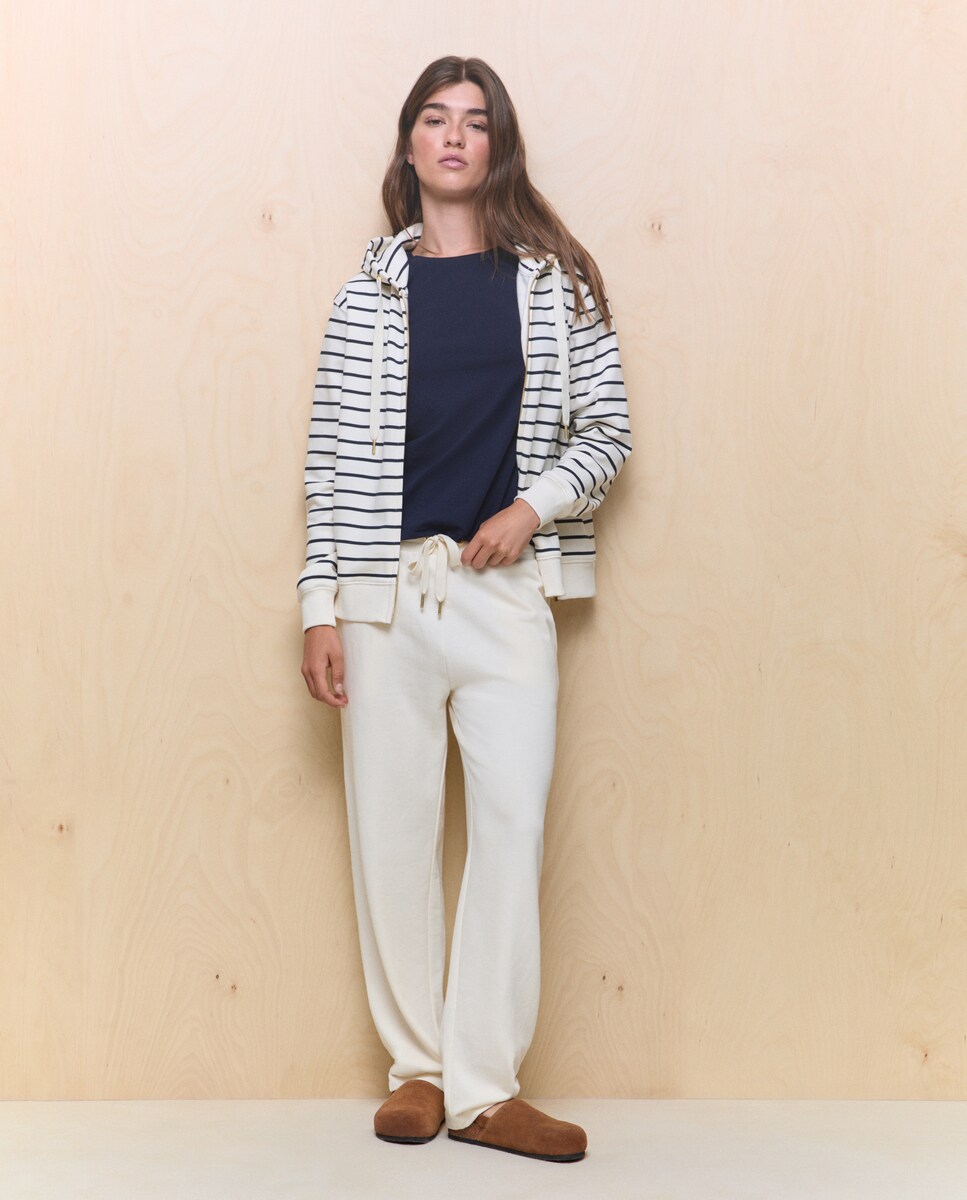 Sweatshirt de mulher com fecho de correr e capuz Branco-2