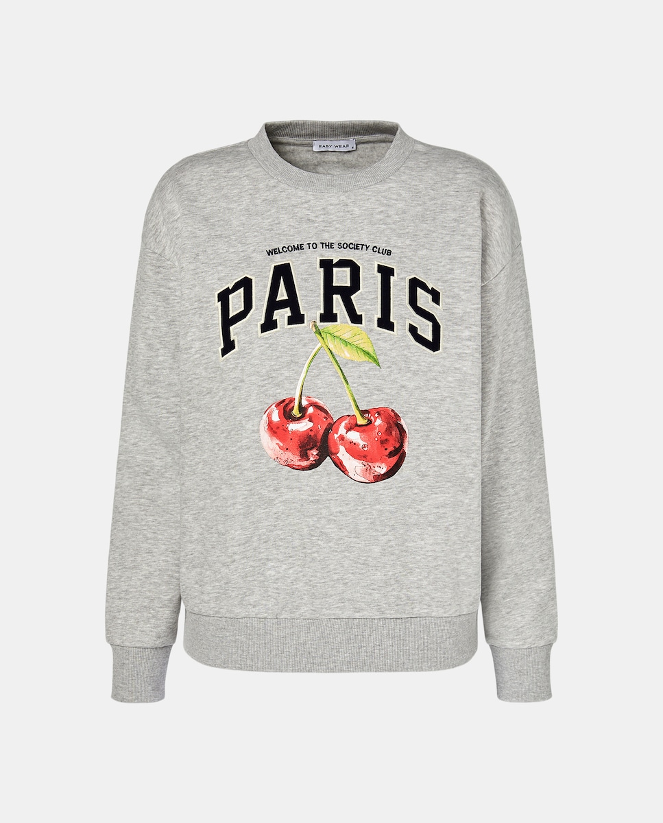 Sweatshirt com decote redondo Cinzento-claro-4