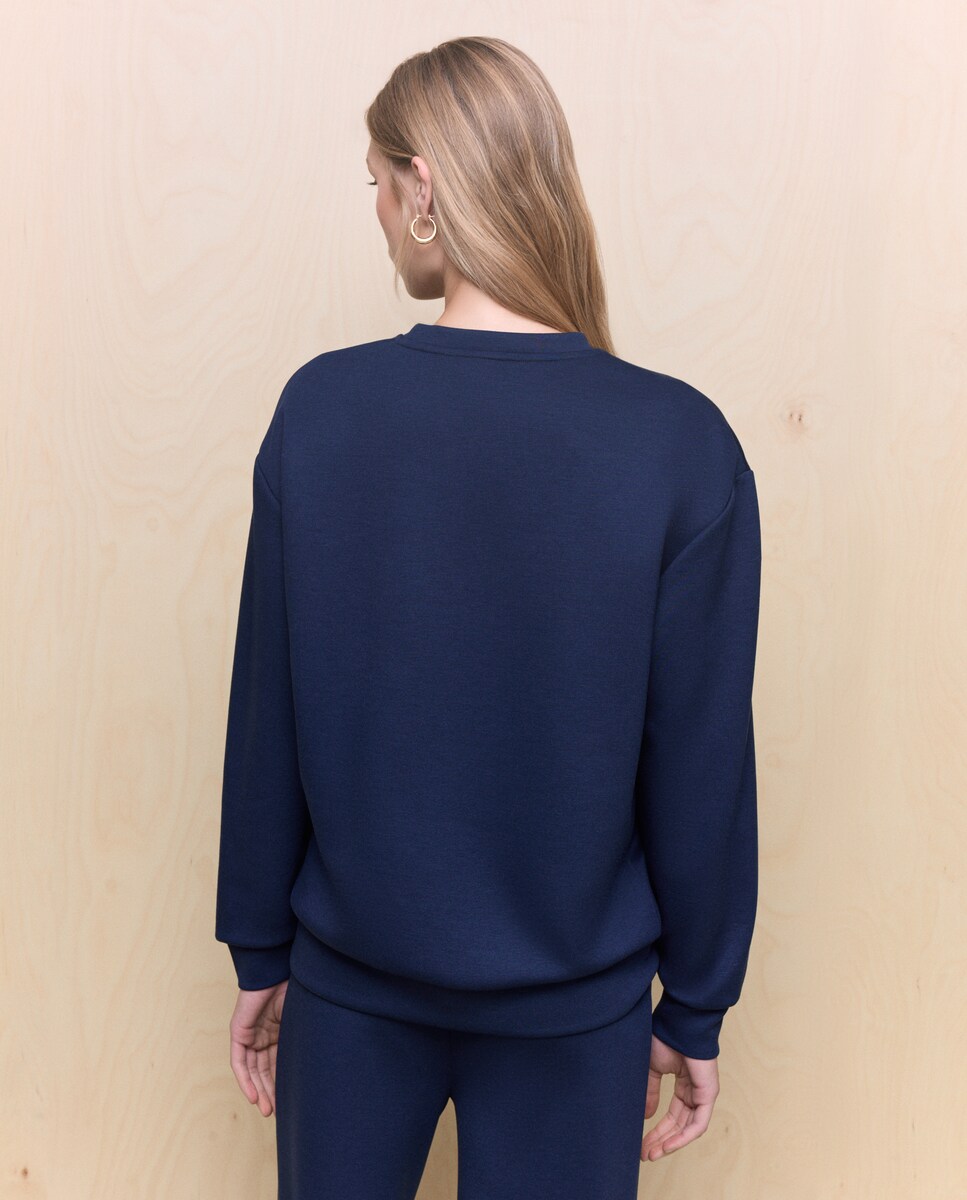 Sweatshirt de Modal com Decote Redondo Azul-marinho-3