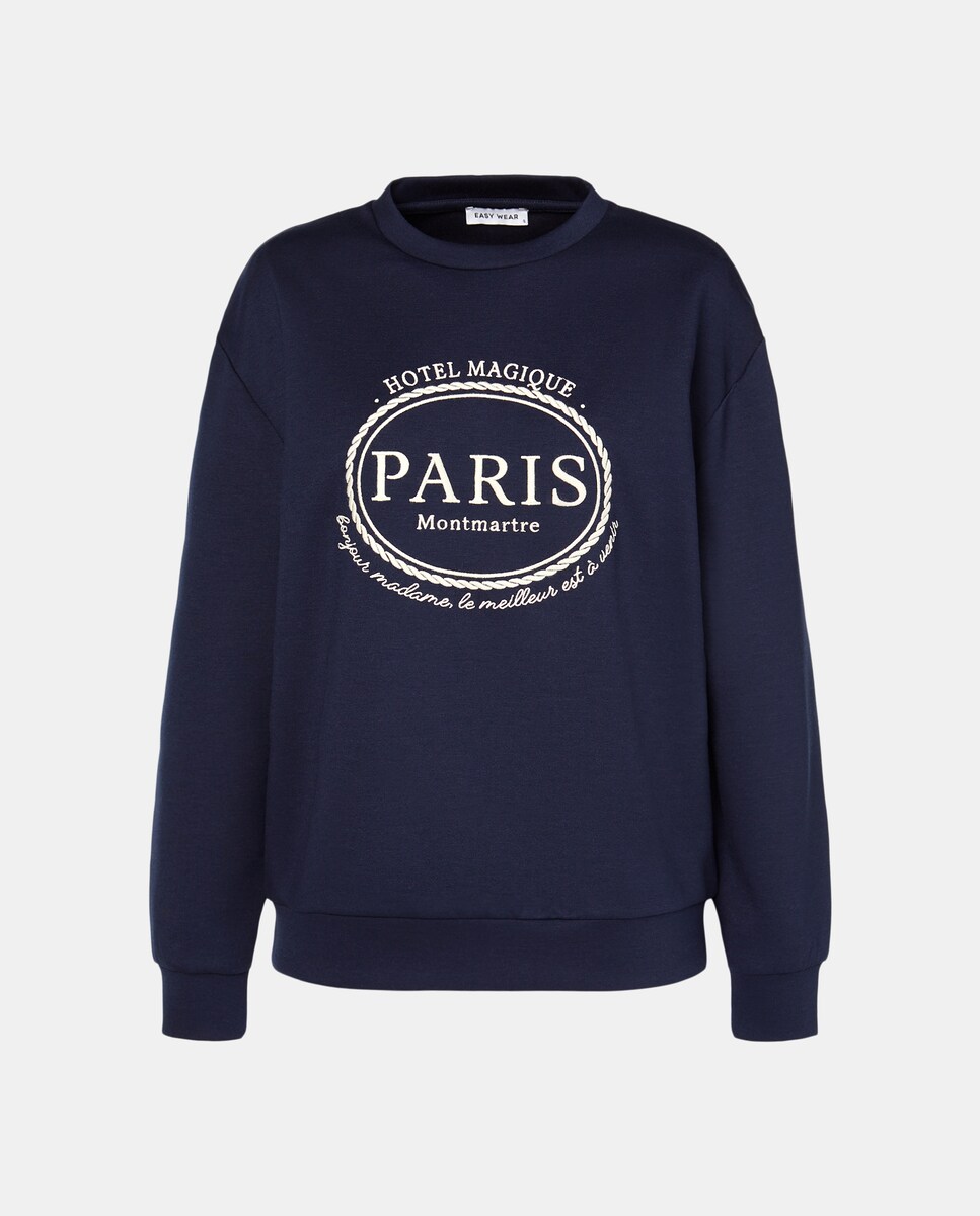 Sweatshirt de Modal com Decote Redondo Azul-marinho-4